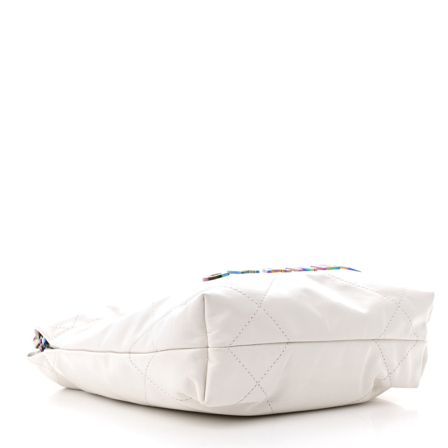 Shiny Calfskin Quilted Rainbow Mini Chanel 22 White
