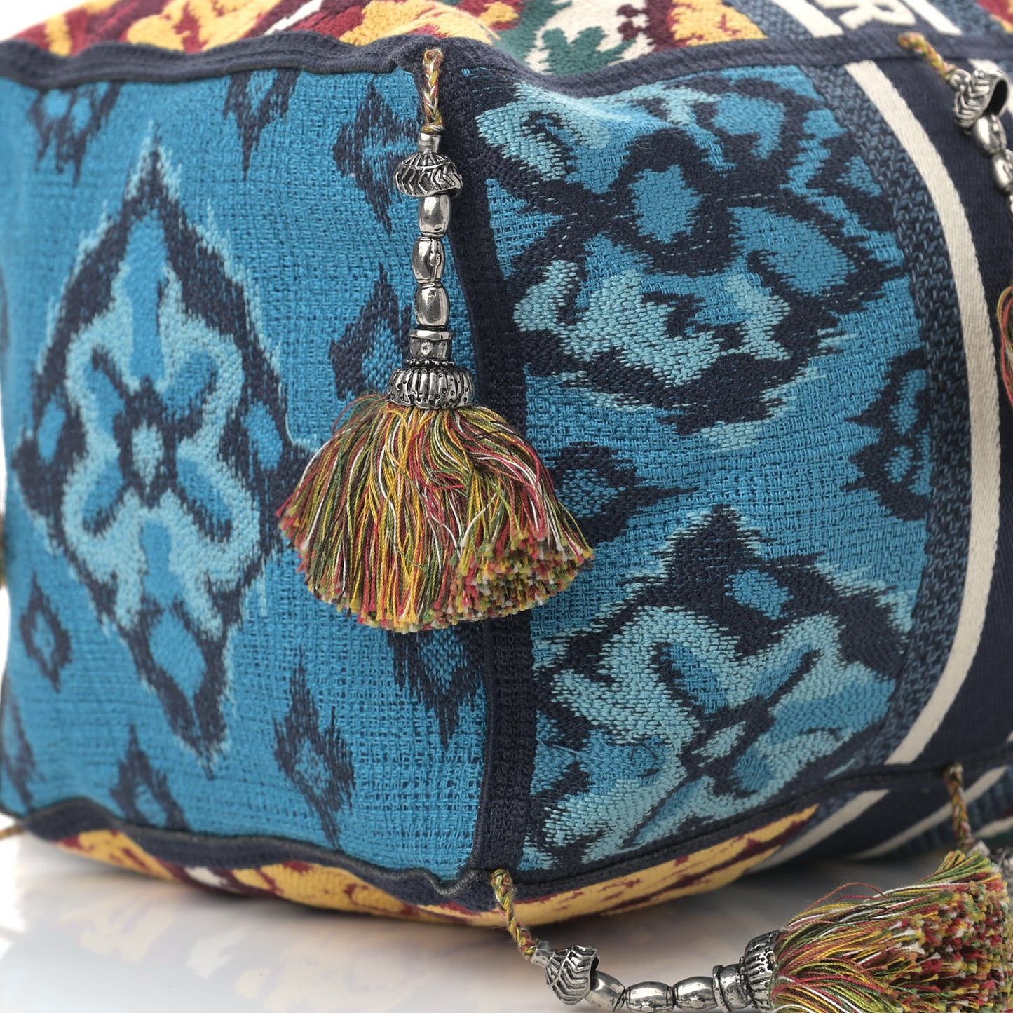Canvas Embroidered Paisley D-Bubble Bucket Bag Blue Multicolor