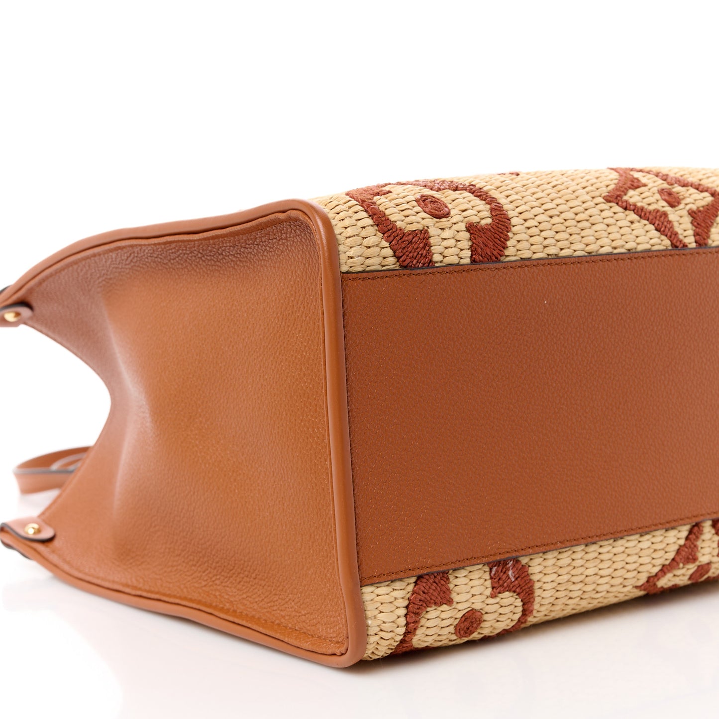 Raffia Calfskin Monogram Giant Onthego MM Tan