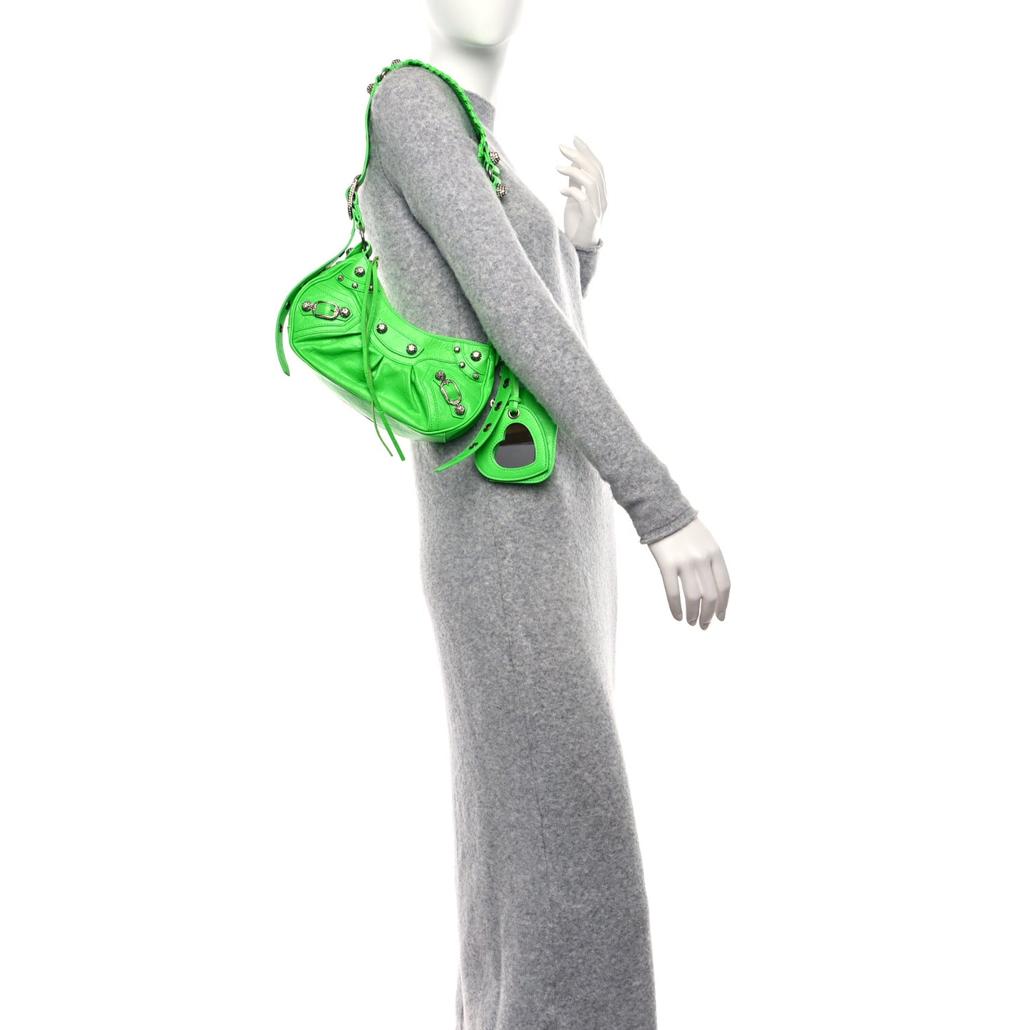 Agneau Arena Crystal Le Cagole Shoulder Bag XS Fluo Green