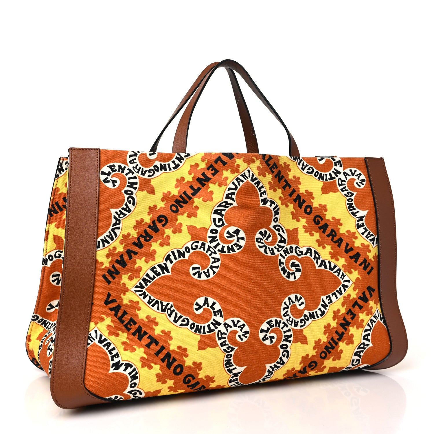 Valentino Garavani Canvas Calfskin Large Bandana Print Vlogo Signature Tote Saddle Brown Multicolor 3 of 10