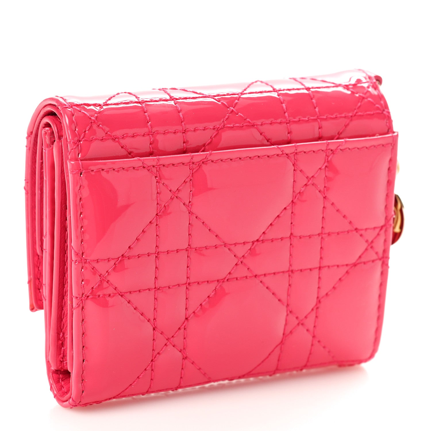 Christian Dior Patent Cannage Lady Dior Lotus Wallet Warm Fuchsia 3 of 9