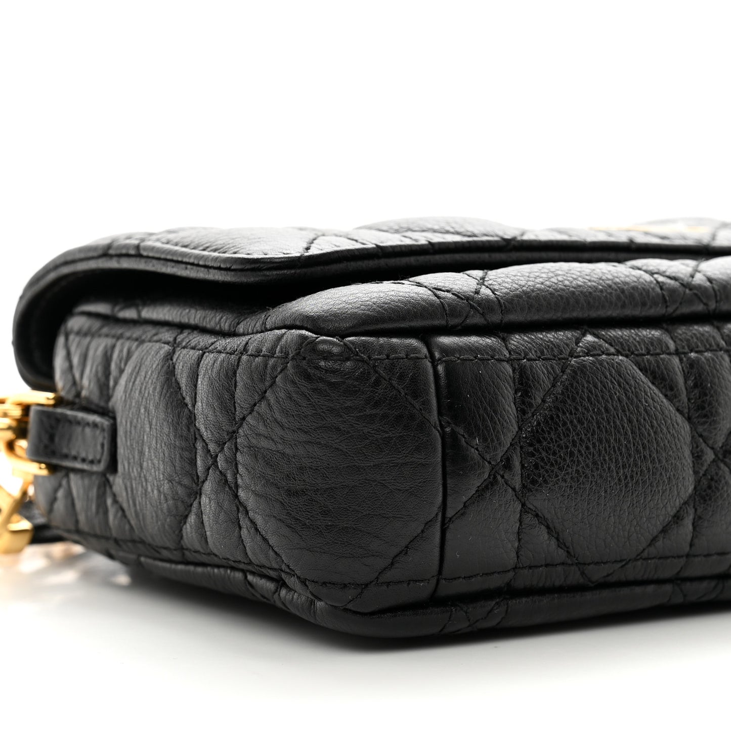 Supple Calfskin Cannage Caro Pouch with Chain Black