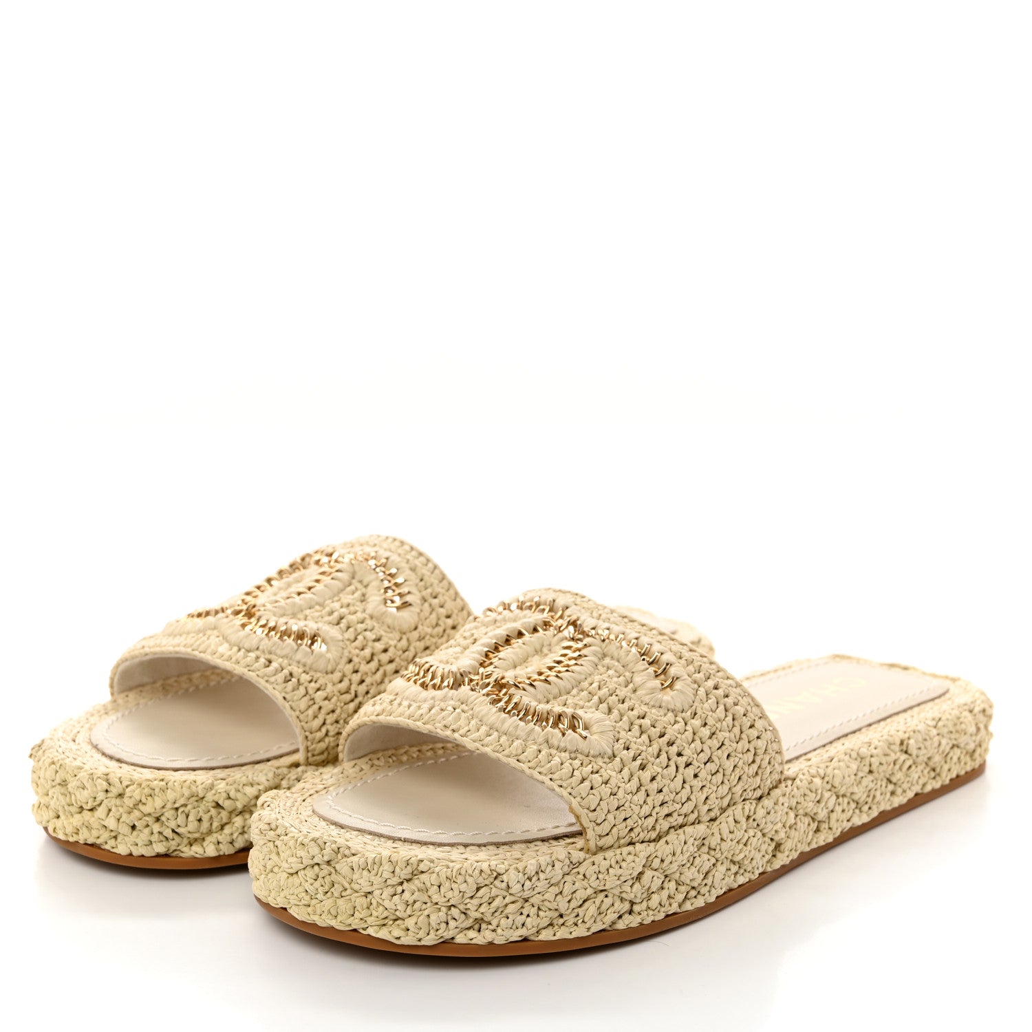 Chanel Raffia CC Espadrille Slip On Sandals 39 Beige 3 of 9