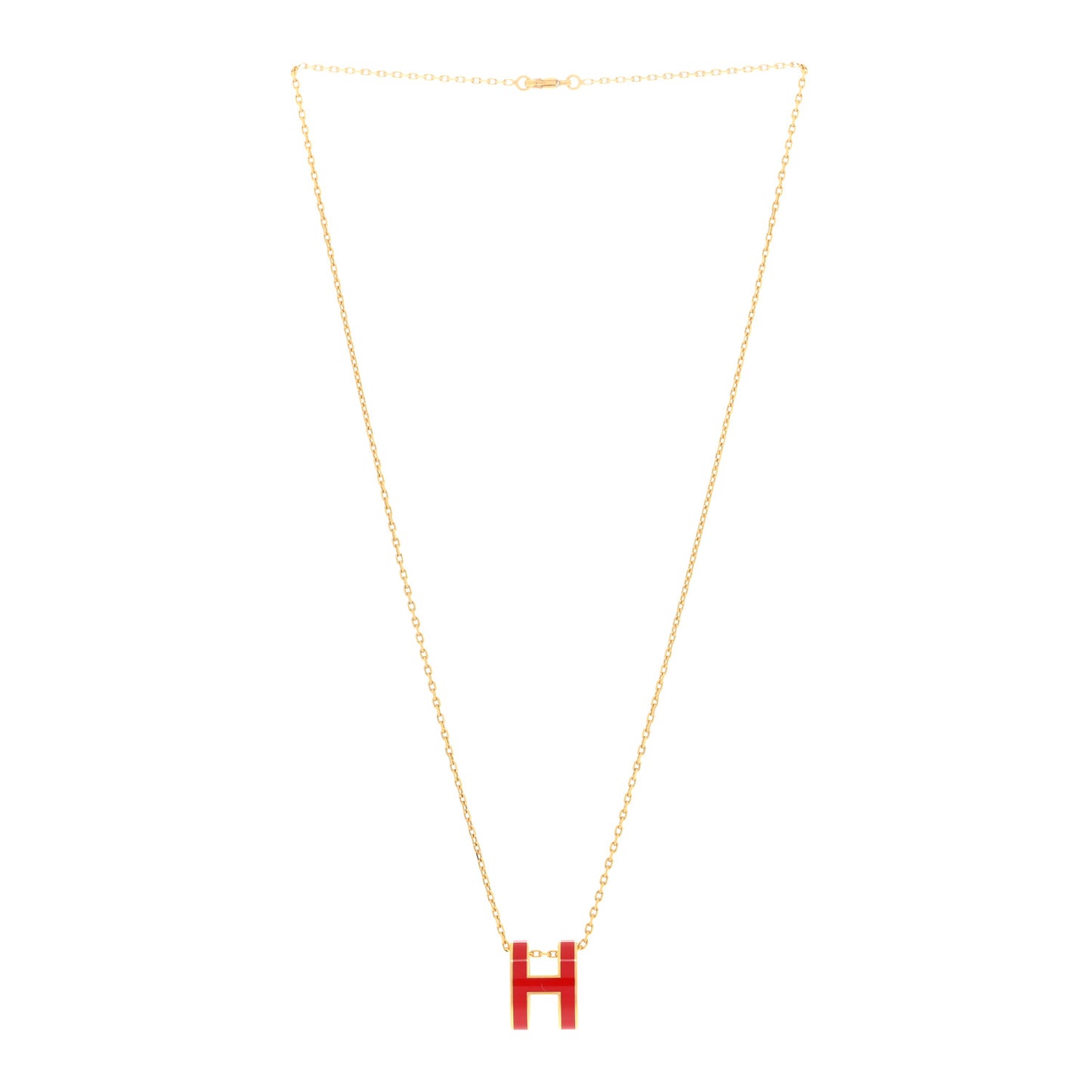 Lacquered Gold Pop H Pendant Necklace Rouge Vif
