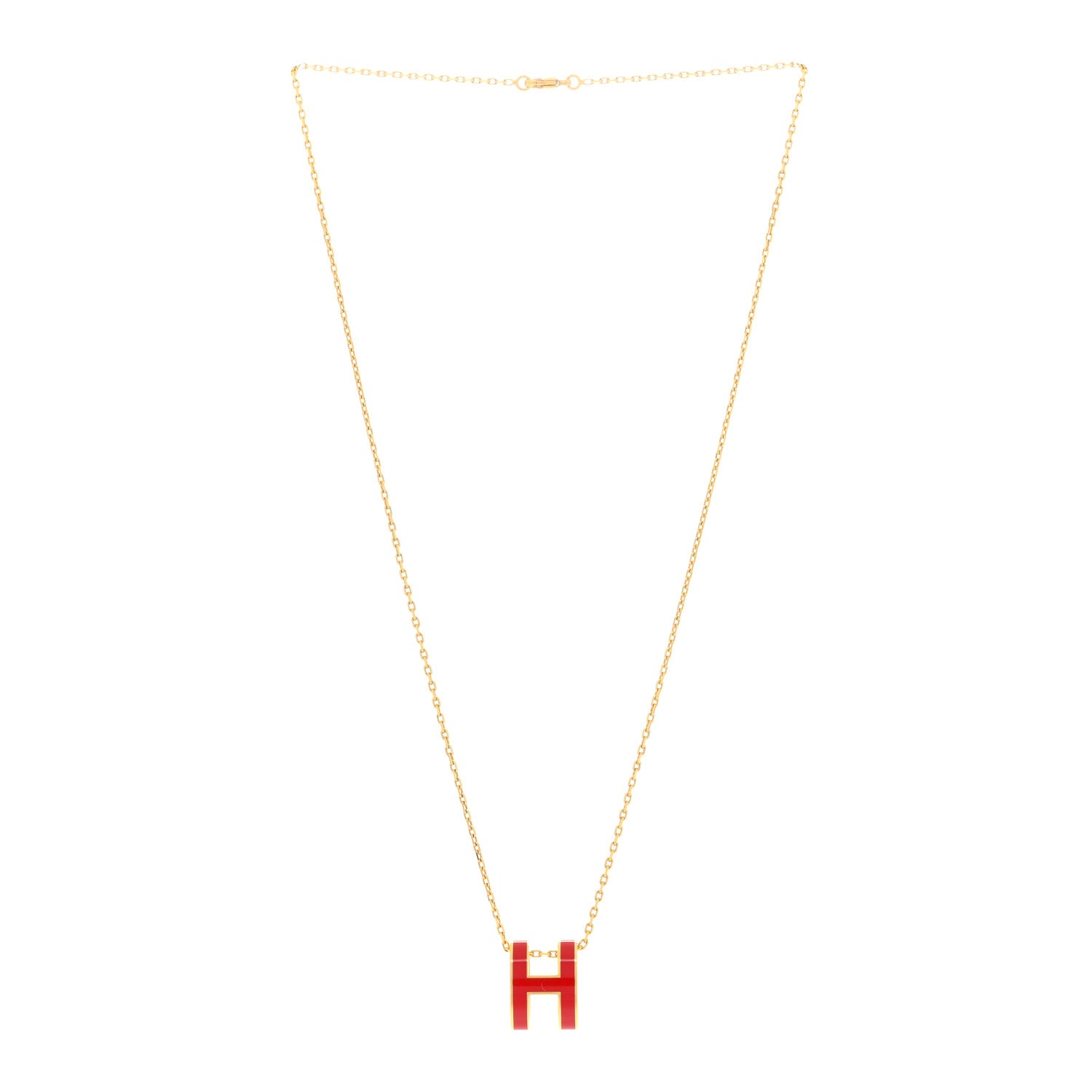 Hermes Lacquered Gold Pop H Pendant Necklace Rouge Vif 2 of 4