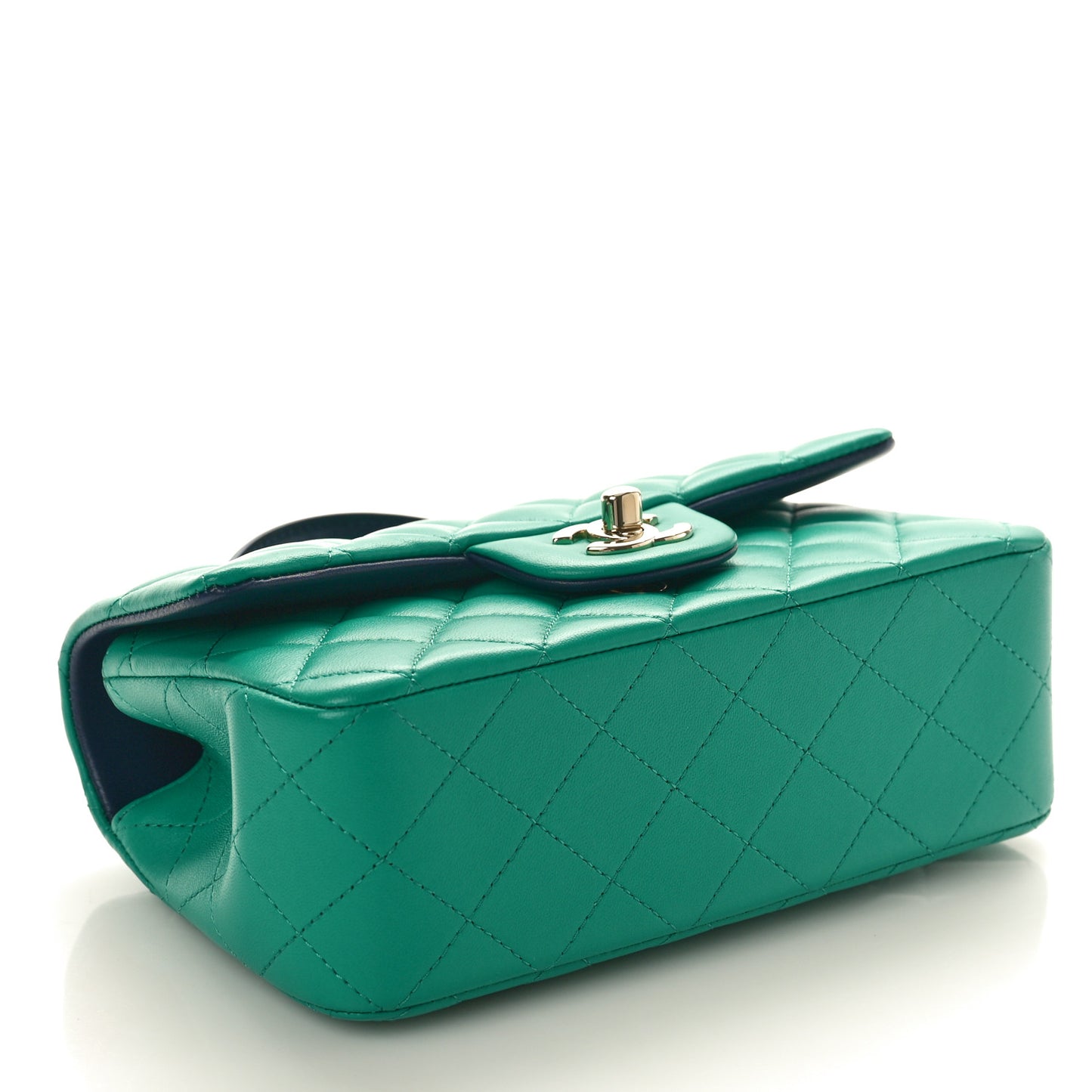 Lambskin Quilted Mini Top Handle Rectangular Flap Green Dark Blue