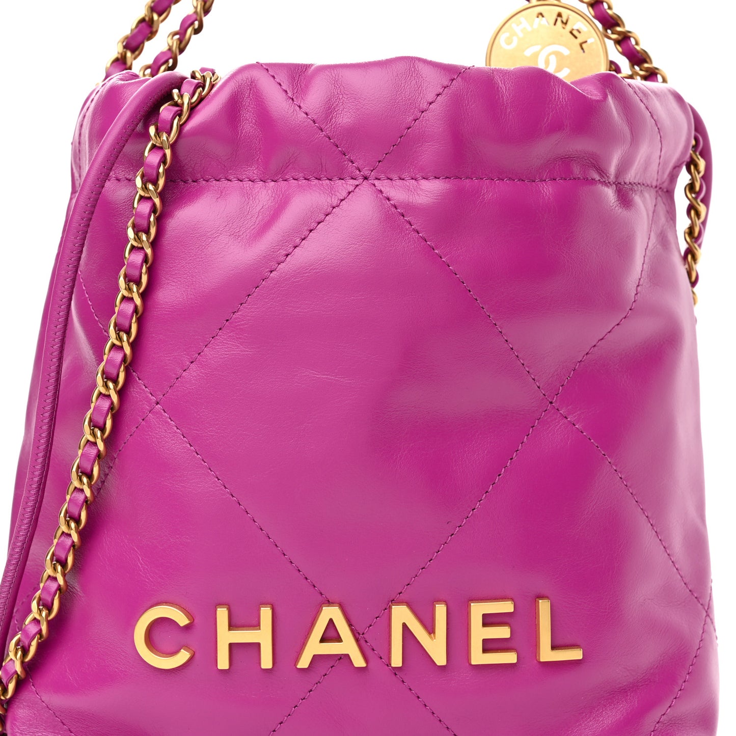 Shiny Calfskin Quilted Mini Chanel 22 Purple