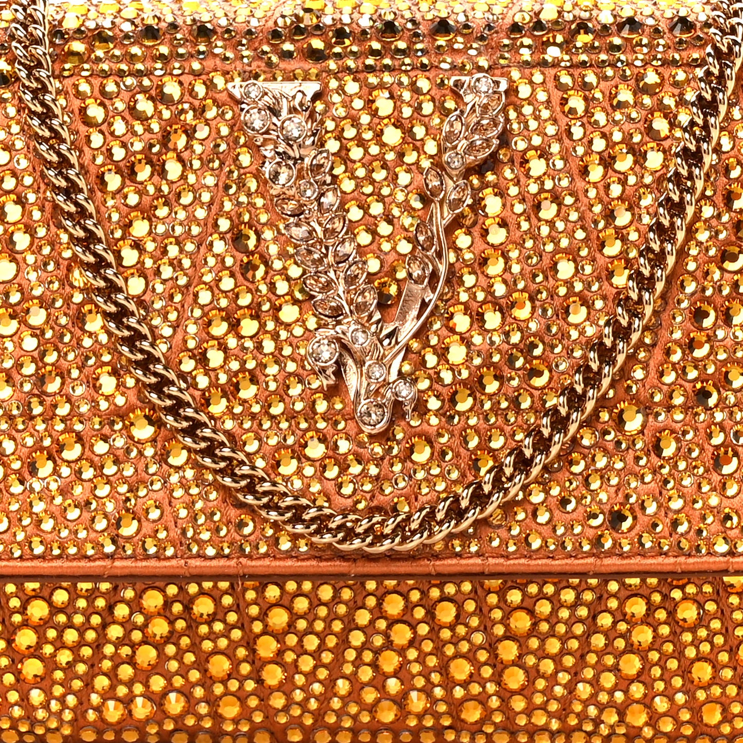 Satin Crystal Virtus Chain Clutch Orange