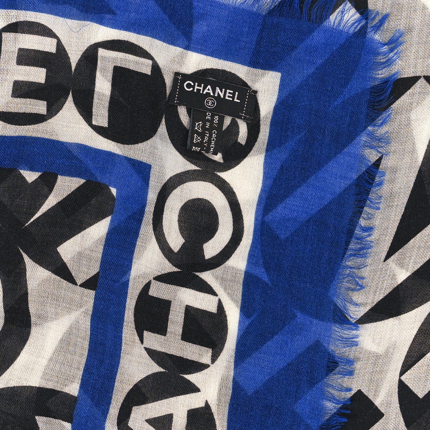 Chanel Cashmere CC Logo Scarf Blue Black White 3 of 3