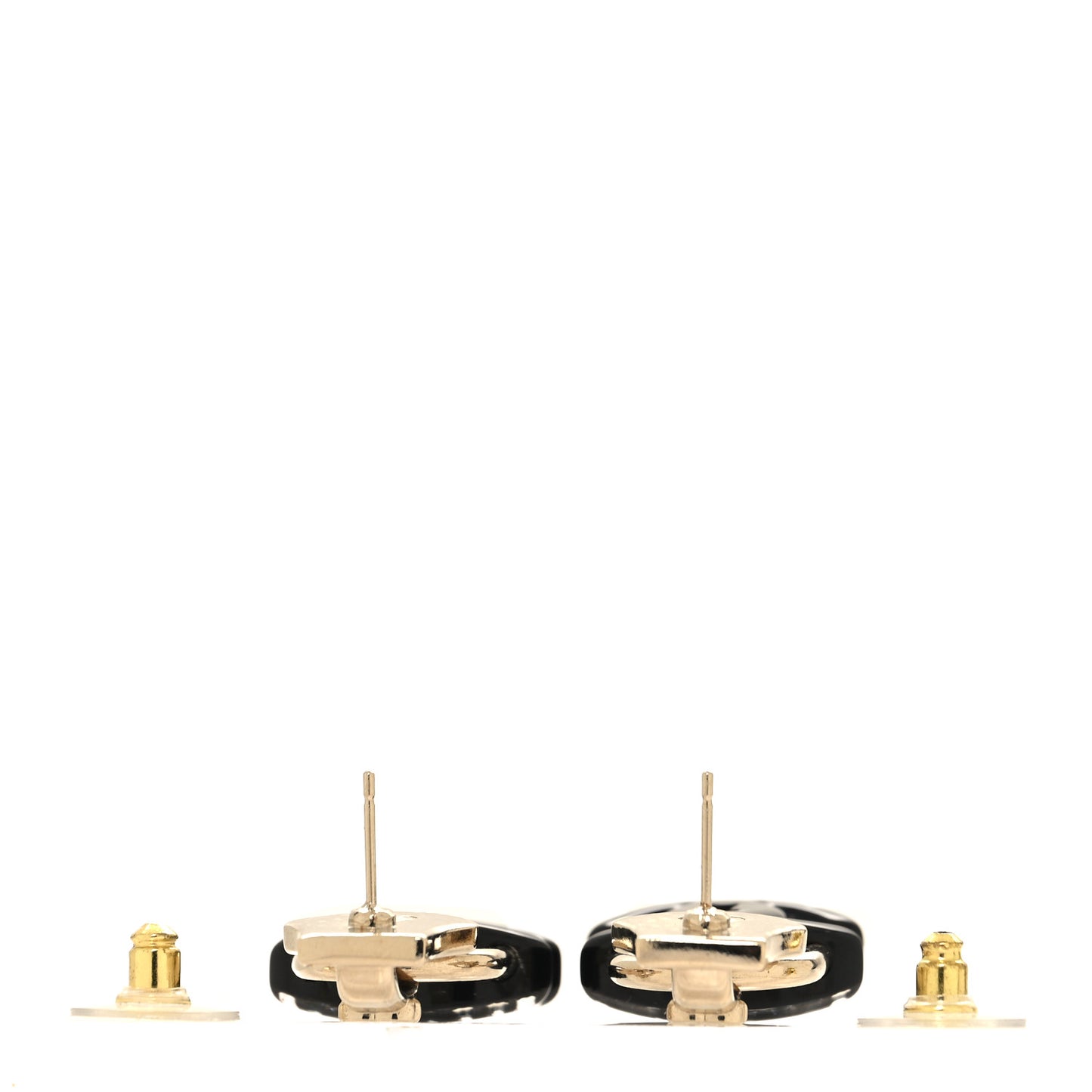 Metal Resin Crystal Pearl CC Lock Drop Earrings Gold Black
