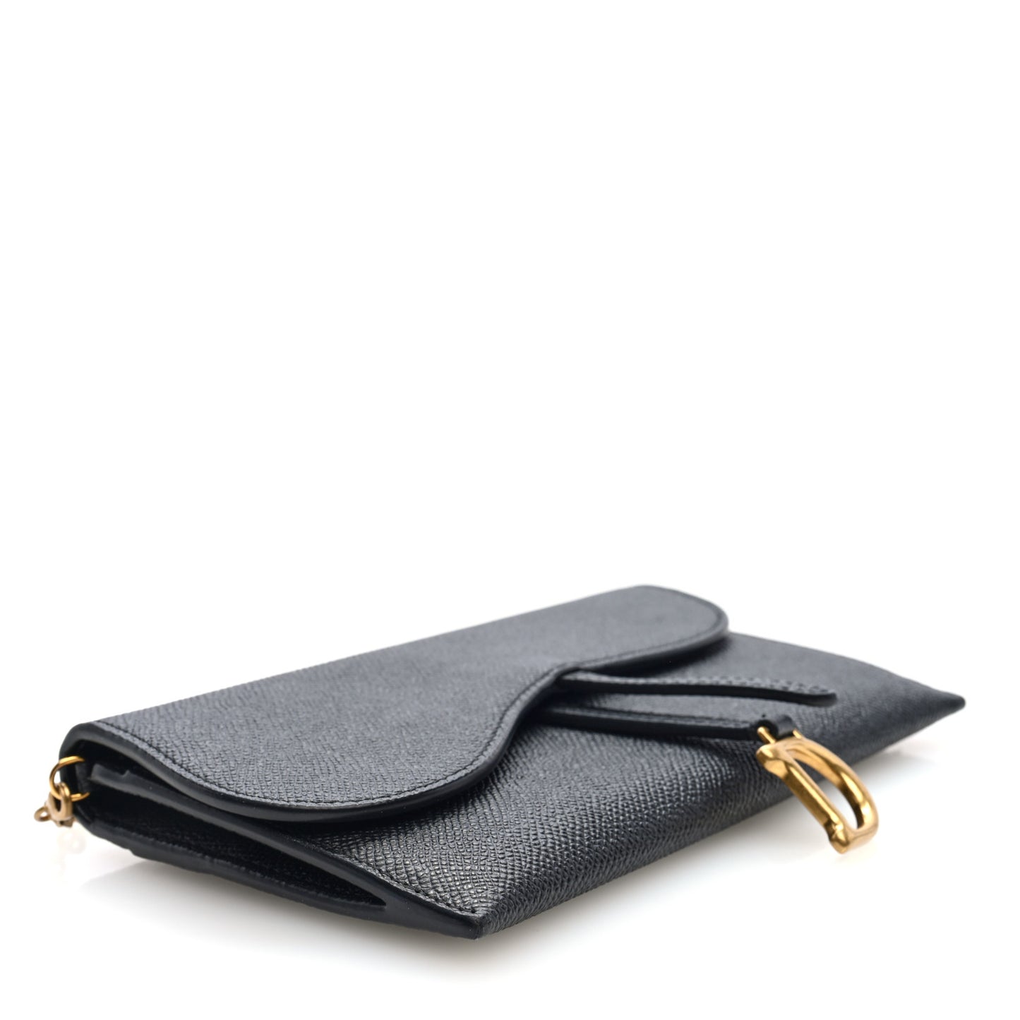 Grained Calfskin Saddle Chain Wallet Pouch Black