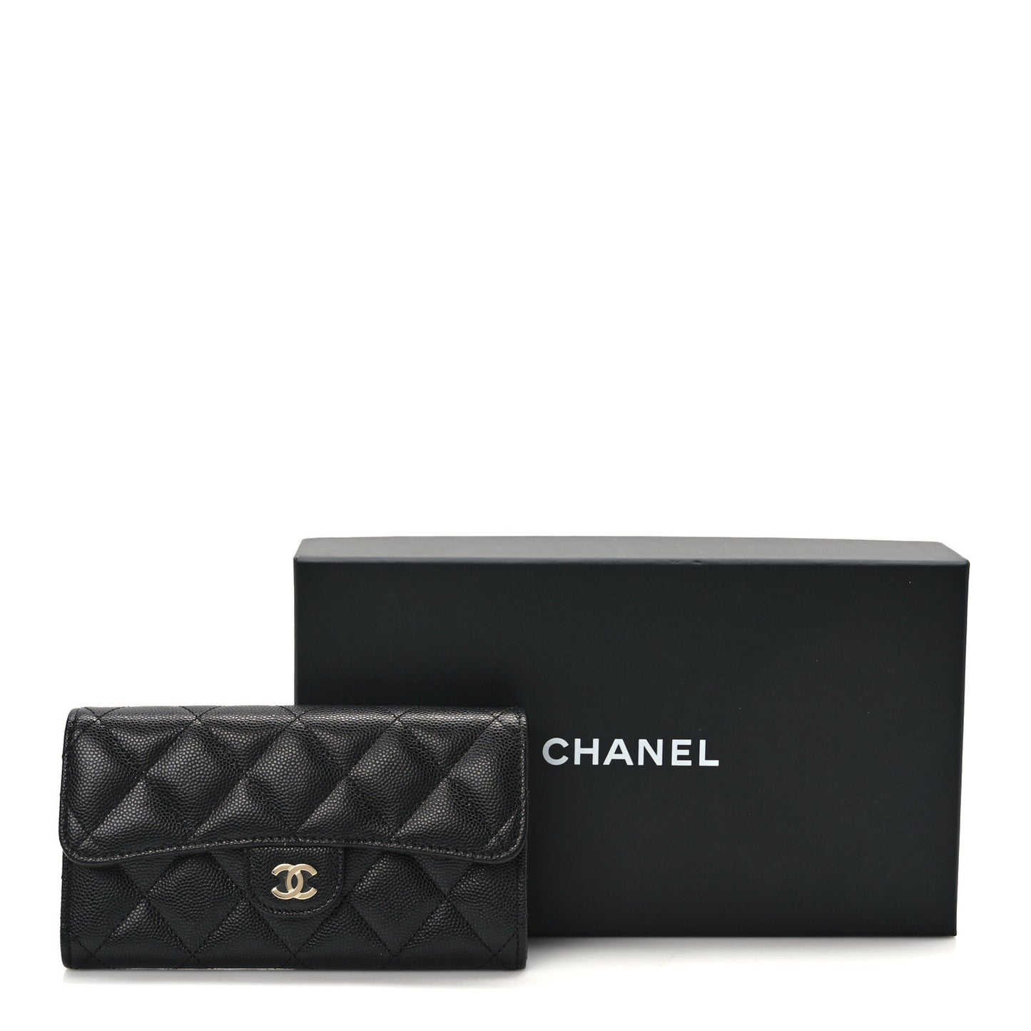 Caviar Quilted Medium Gusset Flap Wallet Black
