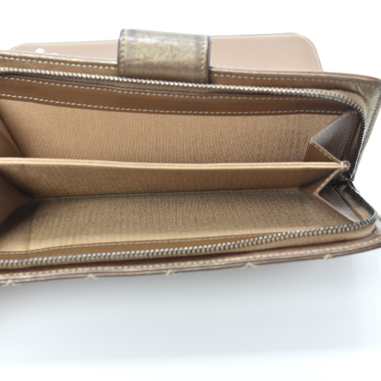 Metallic Aged Calfskin Stitched Reissue Flap Wallet Bronze