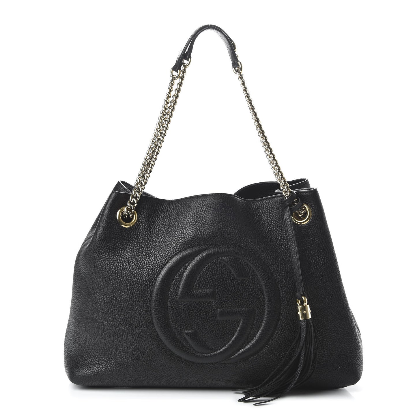 Pebbled Calfskin Medium Soho Chain Shoulder Bag Black