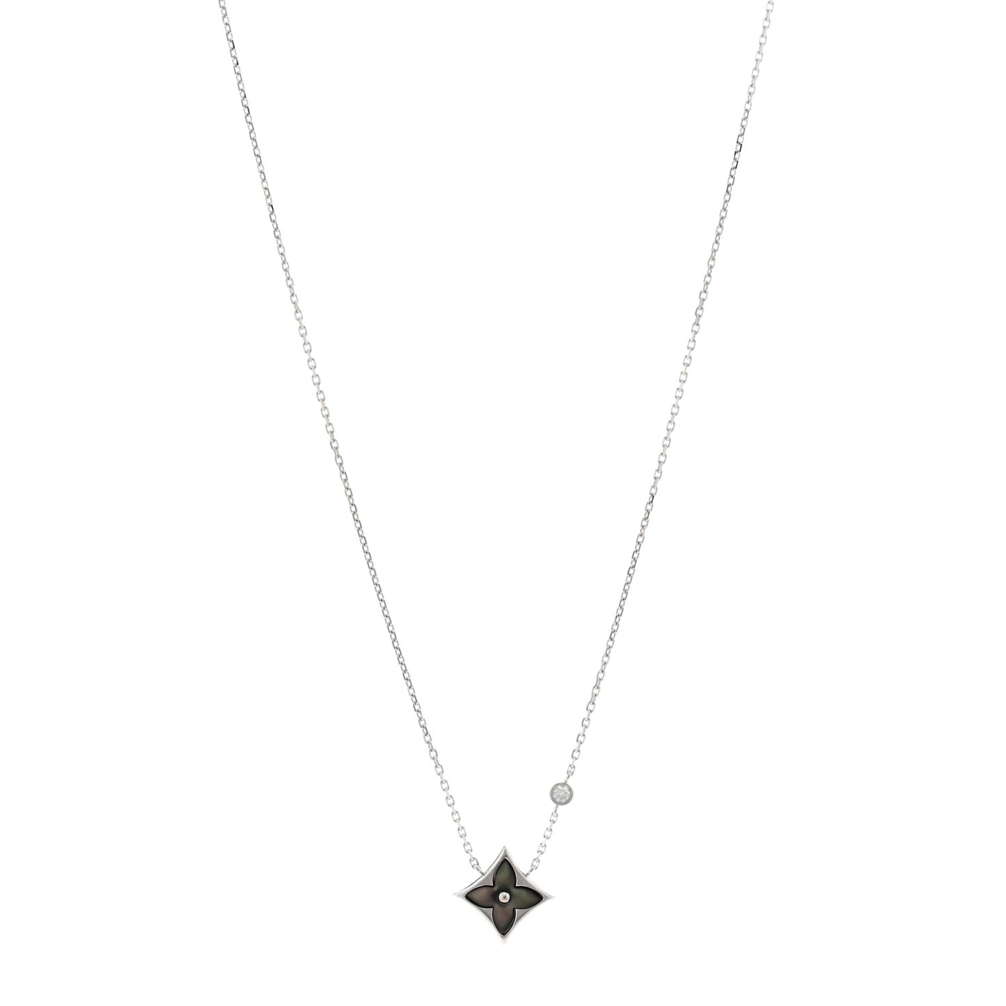 18K White Gold Diamond Grey Mother of Pearl Color Blossom BB Star Pendant Necklace