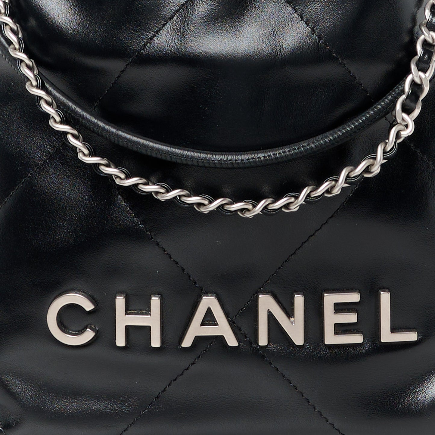 Shiny Calfskin Quilted Mini Chanel 22 Black