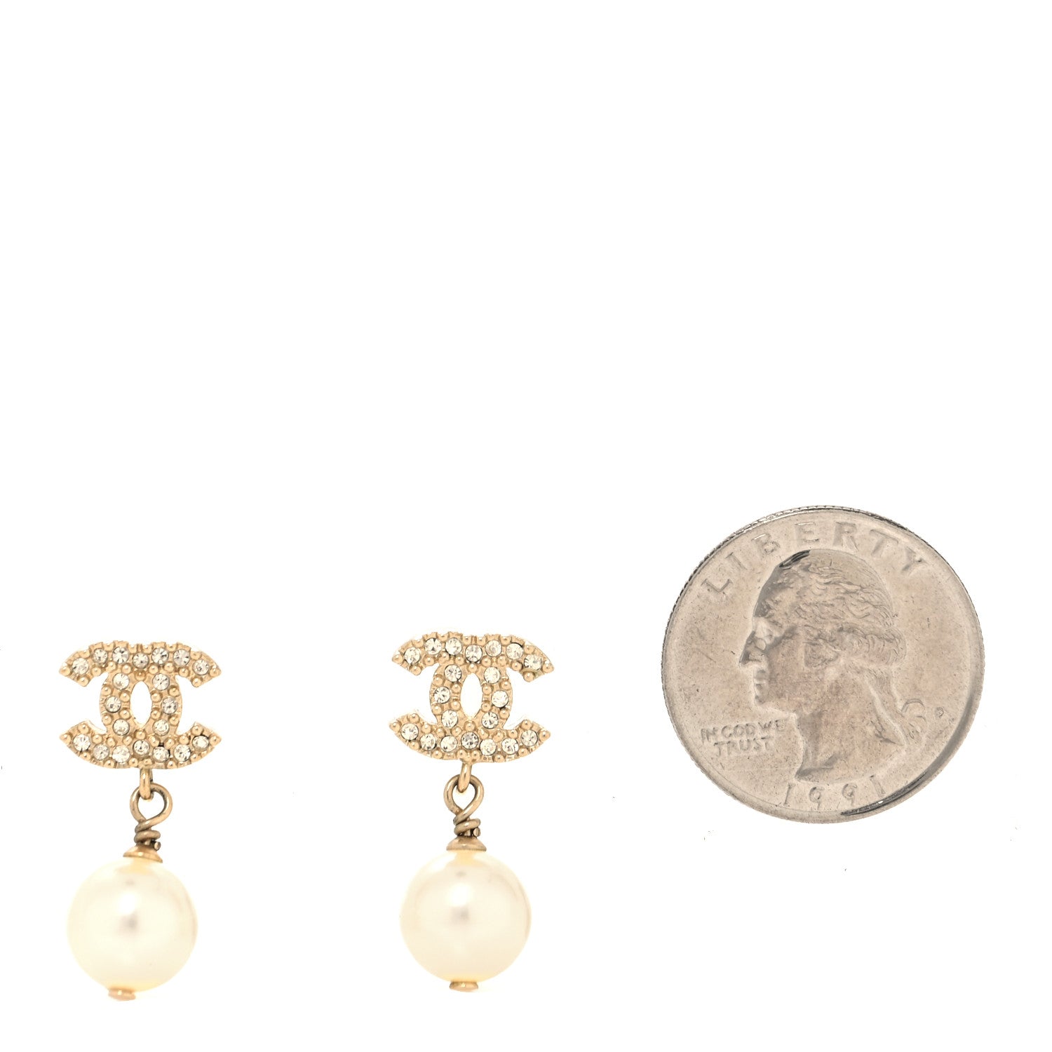 Chanel Crystal Pearl CC Drop Earrings Gold 2 of 4