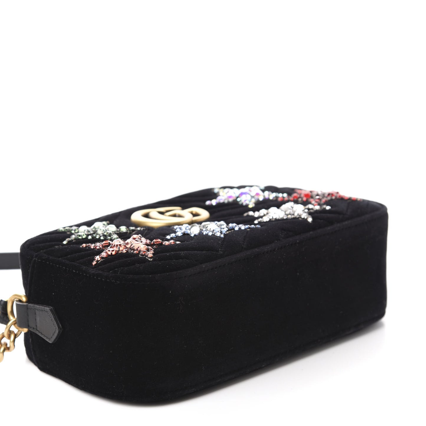 Velvet Matelasse Crystal Star Embroidered Small GG Marmont Chain Shoulder Bag Black