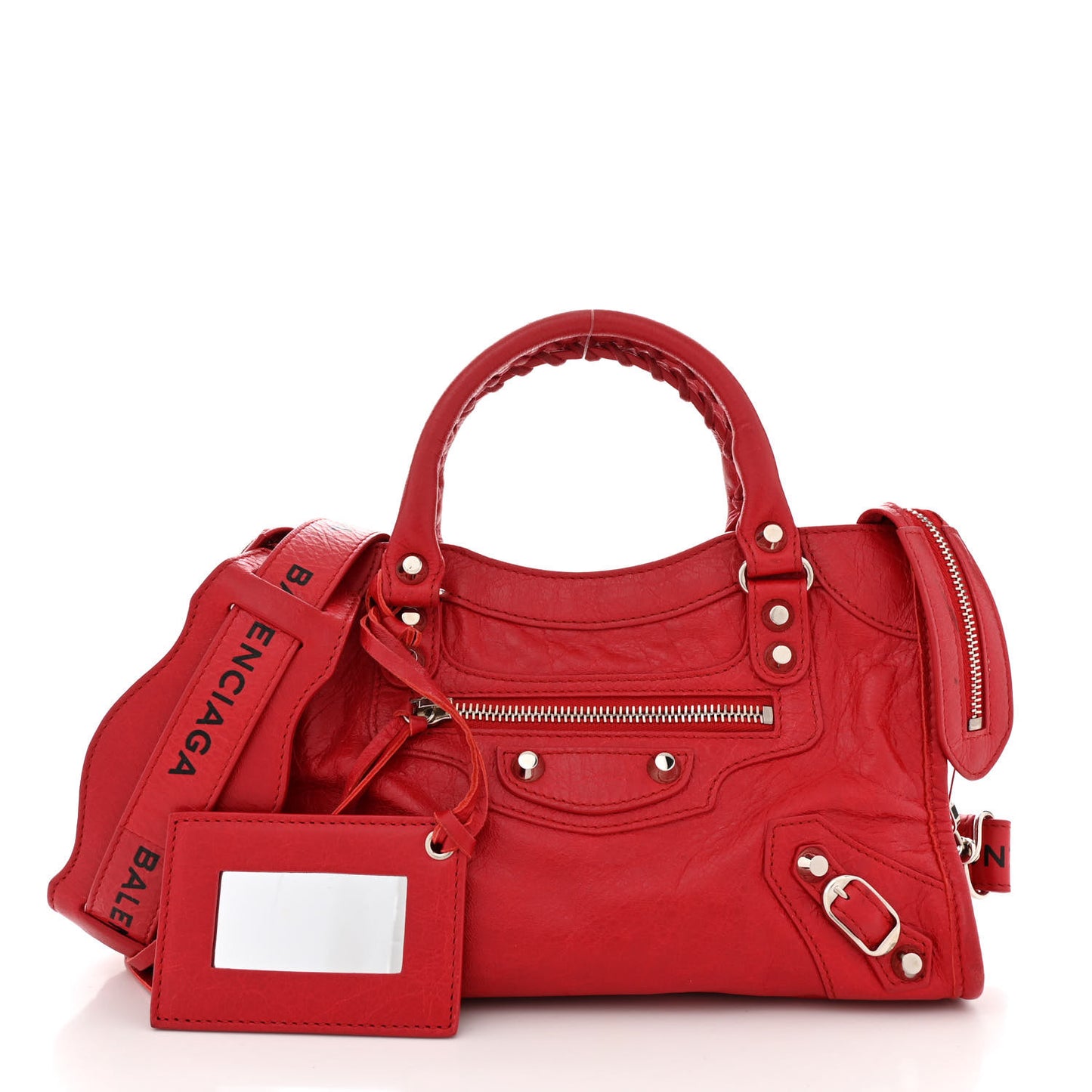 Agneau Classic Silver Hardware Mini City Logo Strap Red Black