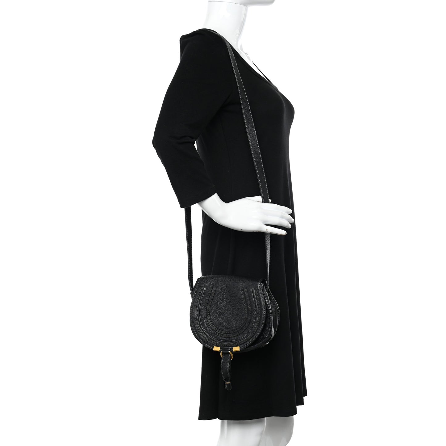 Calfskin Mini Marcie Round Crossbody Bag Black