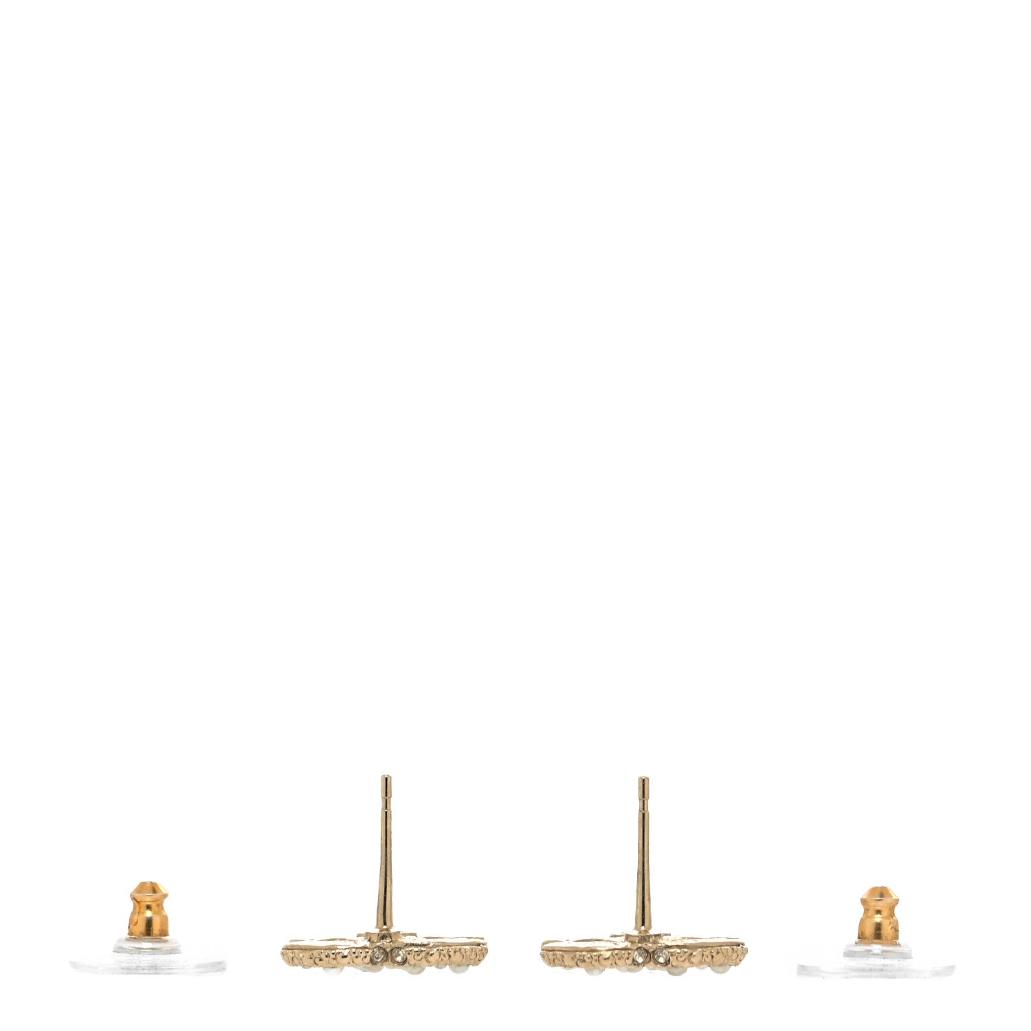 Chanel Metal Graduated Pearl Crystal CC Earrings Light Gold 3 of 4