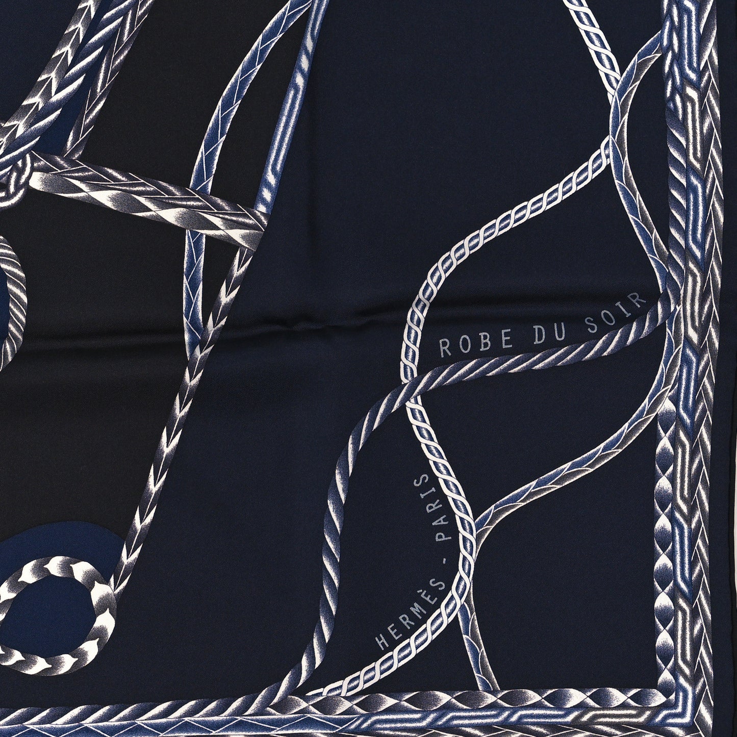 Silk Robe Du Soir Scarf 90 Marine Encre White