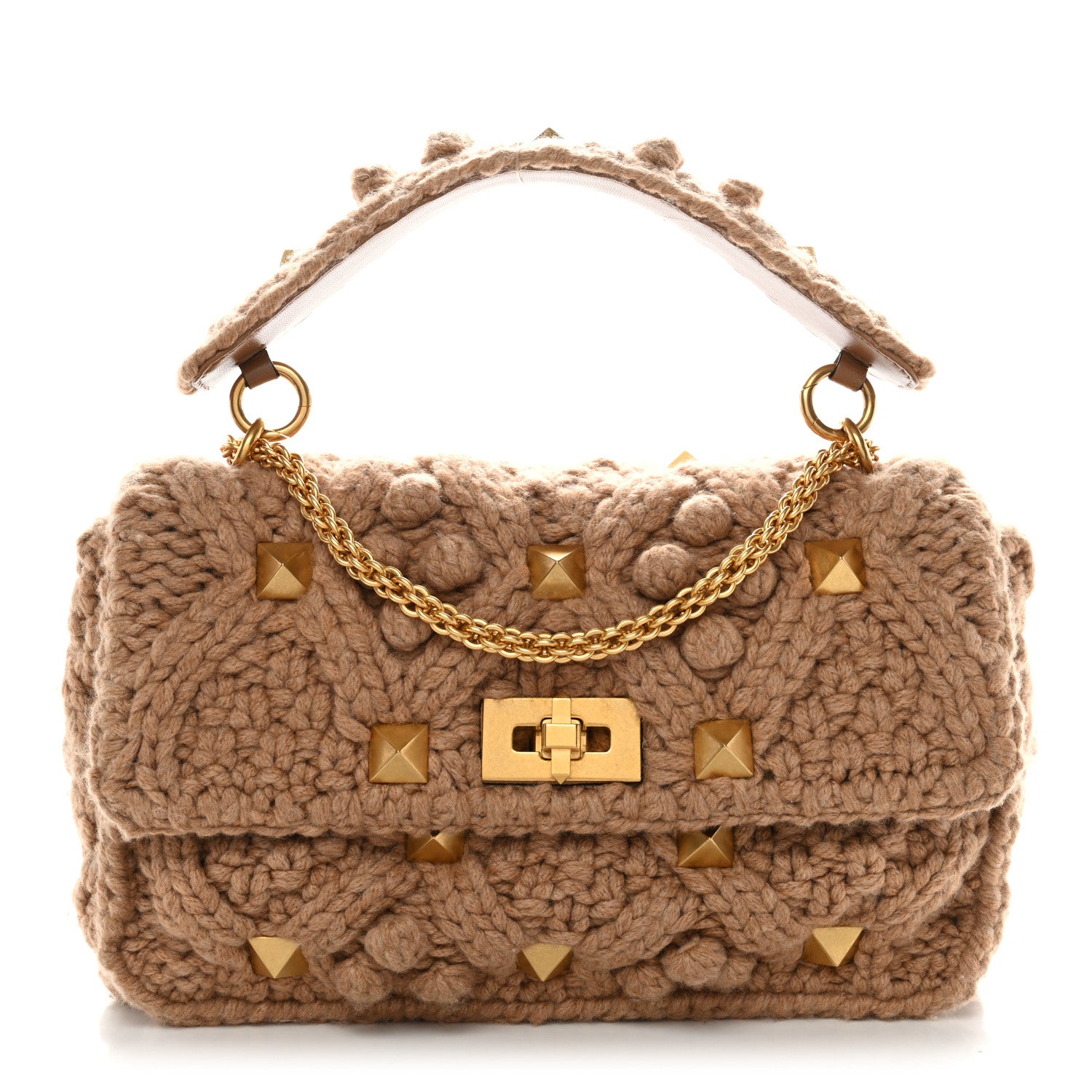 Valentino Garavani Cashmere Large Roman Stud Shoulder Bag Saddle  display picture 1
