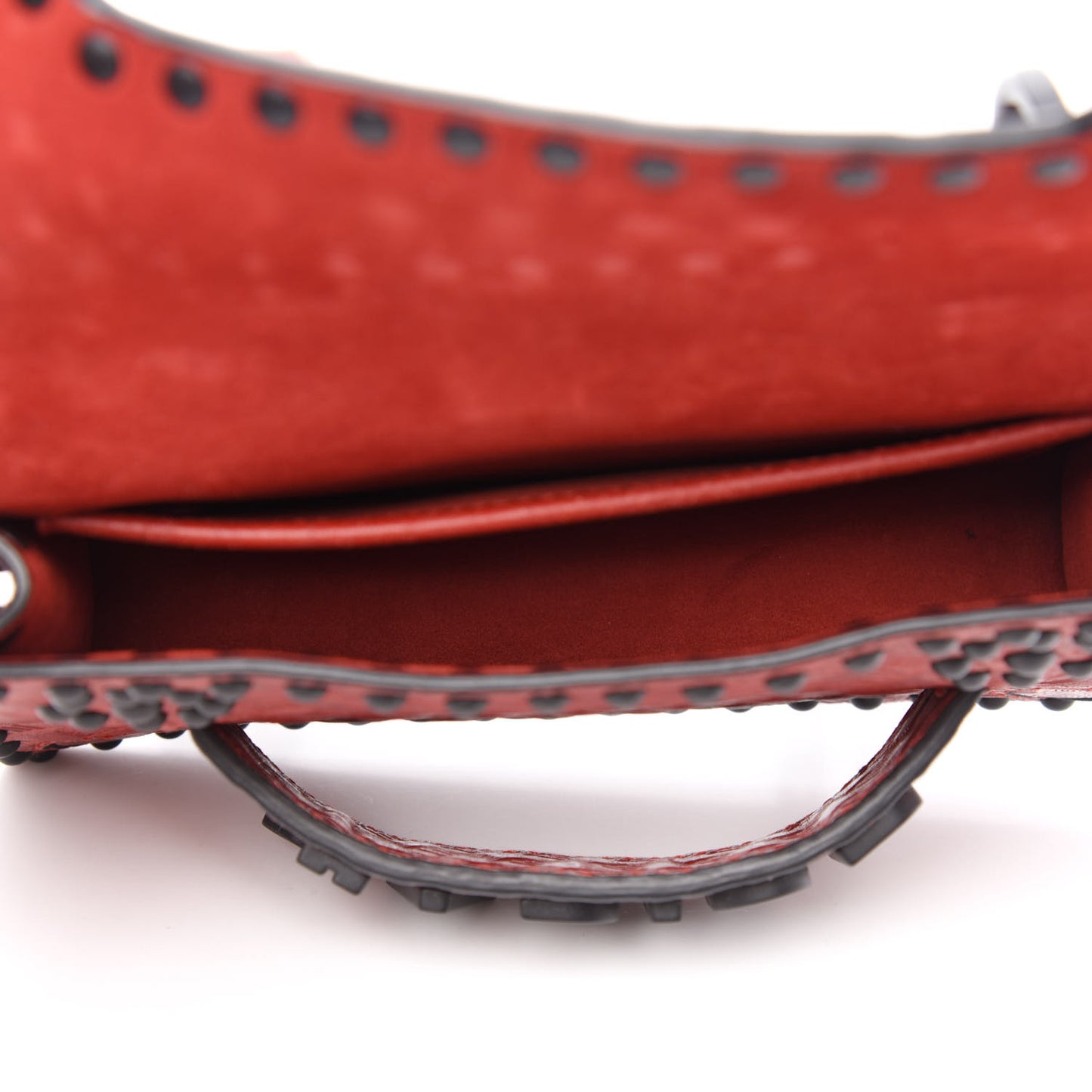 Calfskin Embossed Cannage Studded Mini J'Adior Chain Flap Bag Red