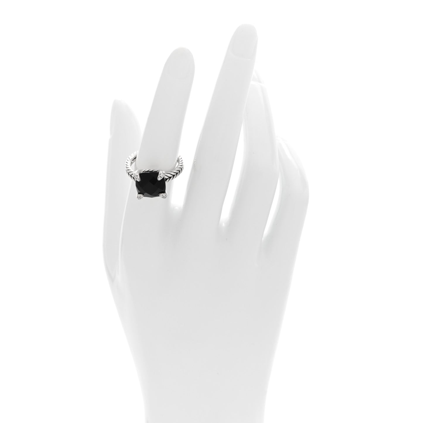 Sterling Silver Diamond Onyx 11mm Chatelaine Ring 53 6.5