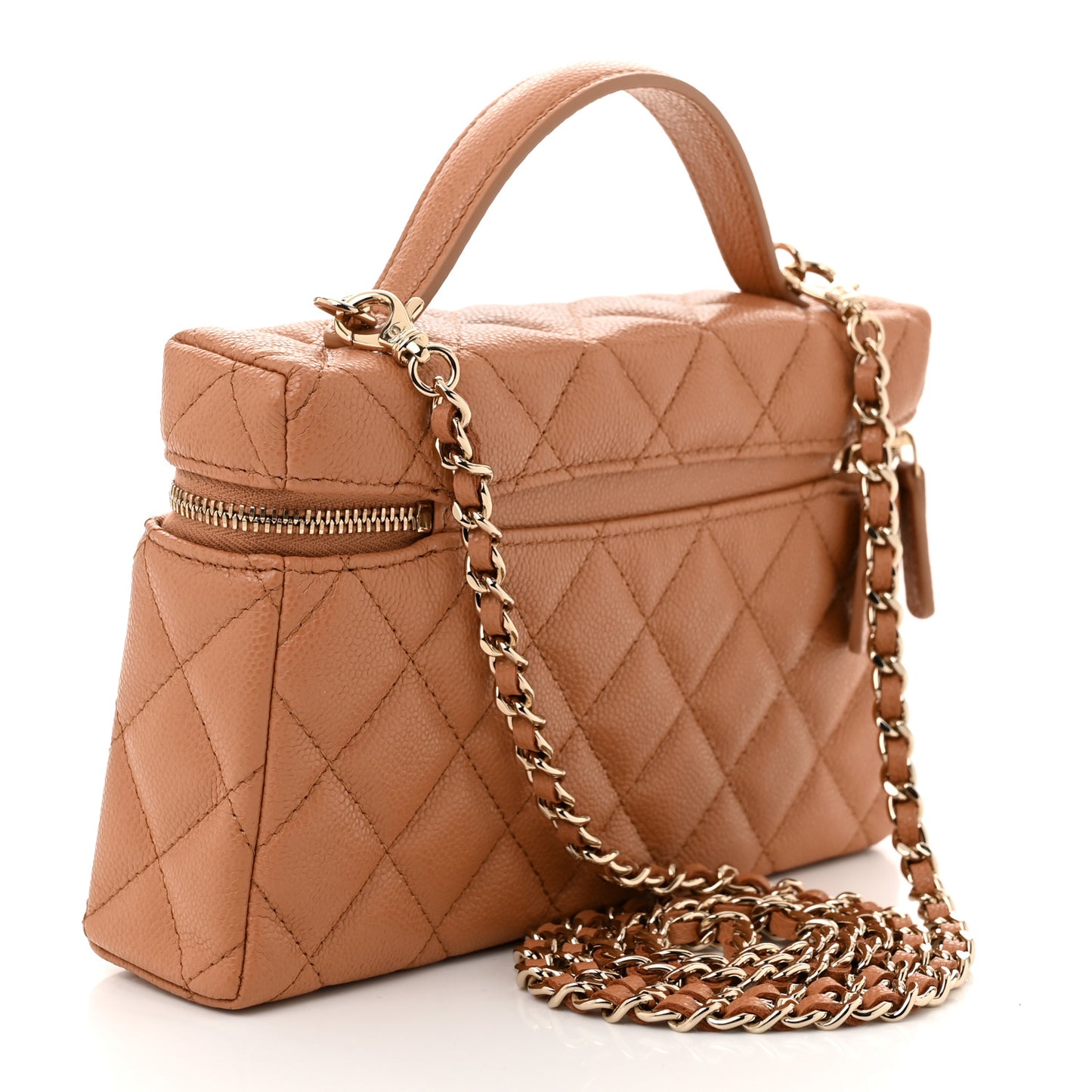 Caviar Quilted Top Handle Slim Vanity With Chain Brown