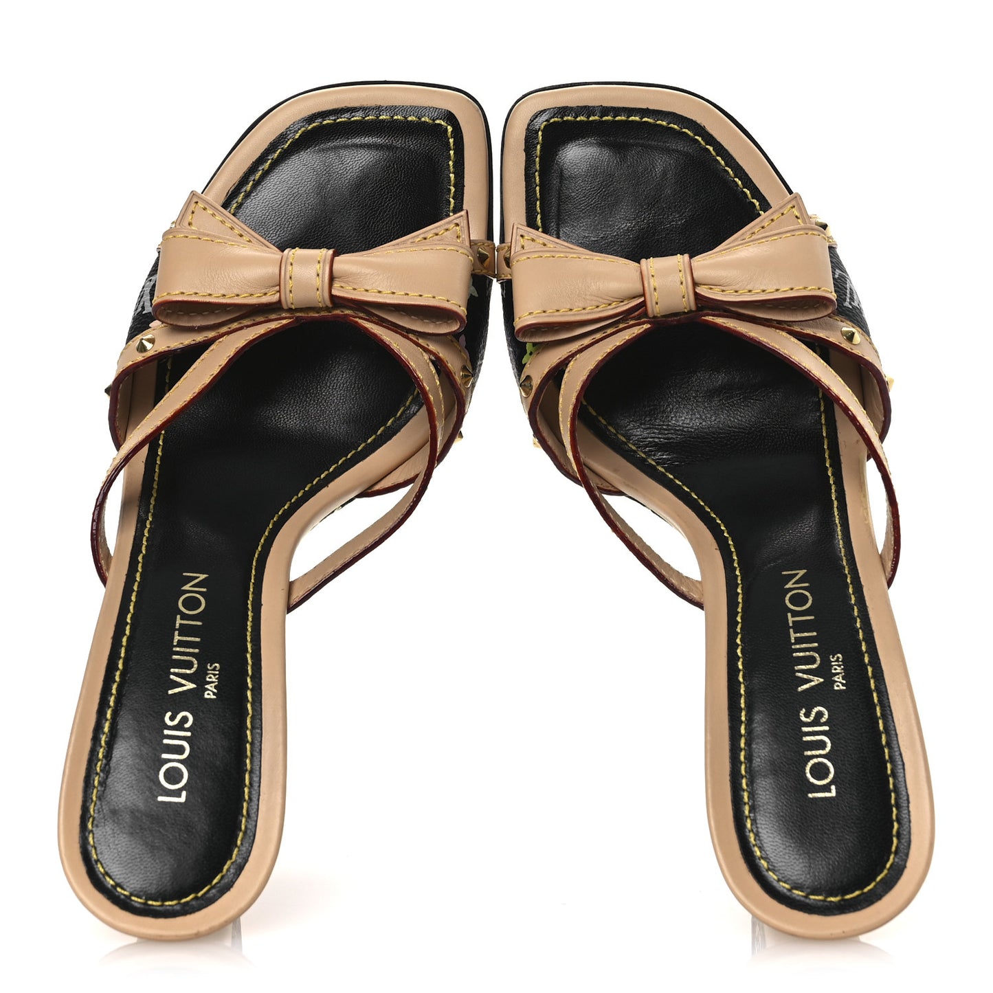 Monogram Multicolor Bow Wedge Sandals 38.5 Black