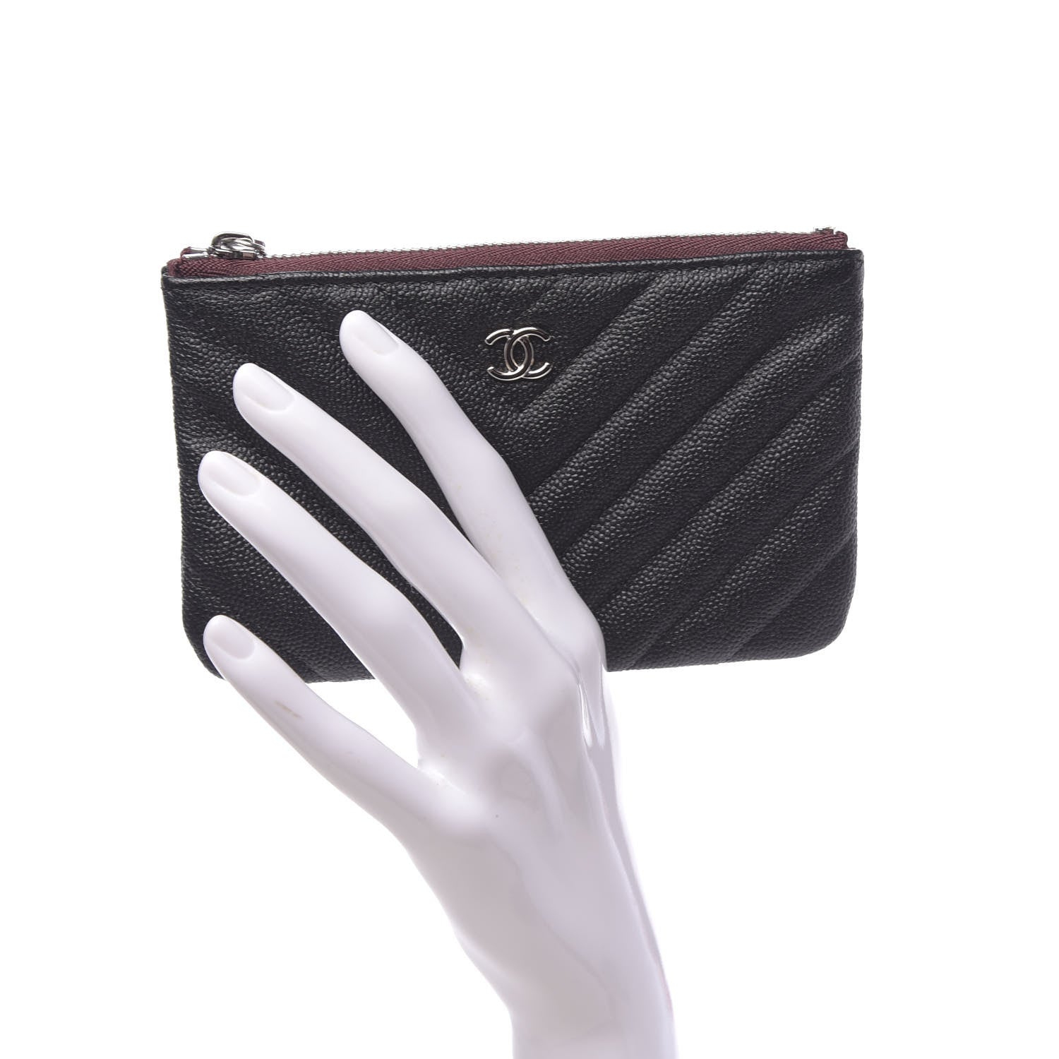 Chanel Caviar Chevron Quilted Small Cosmetic Case Black 2 of 8