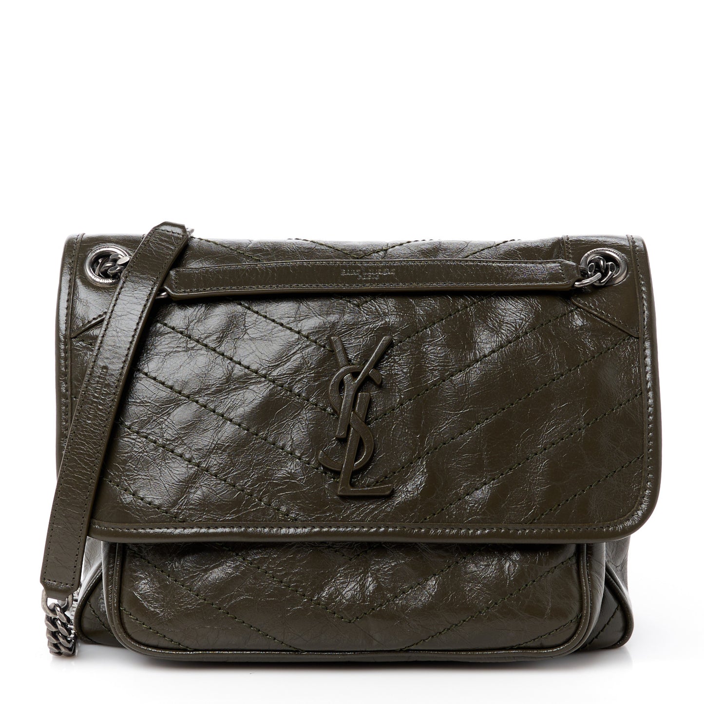 Crinkled Calfskin Matelasse Monogram Medium Niki Chain Satchel Light Musk