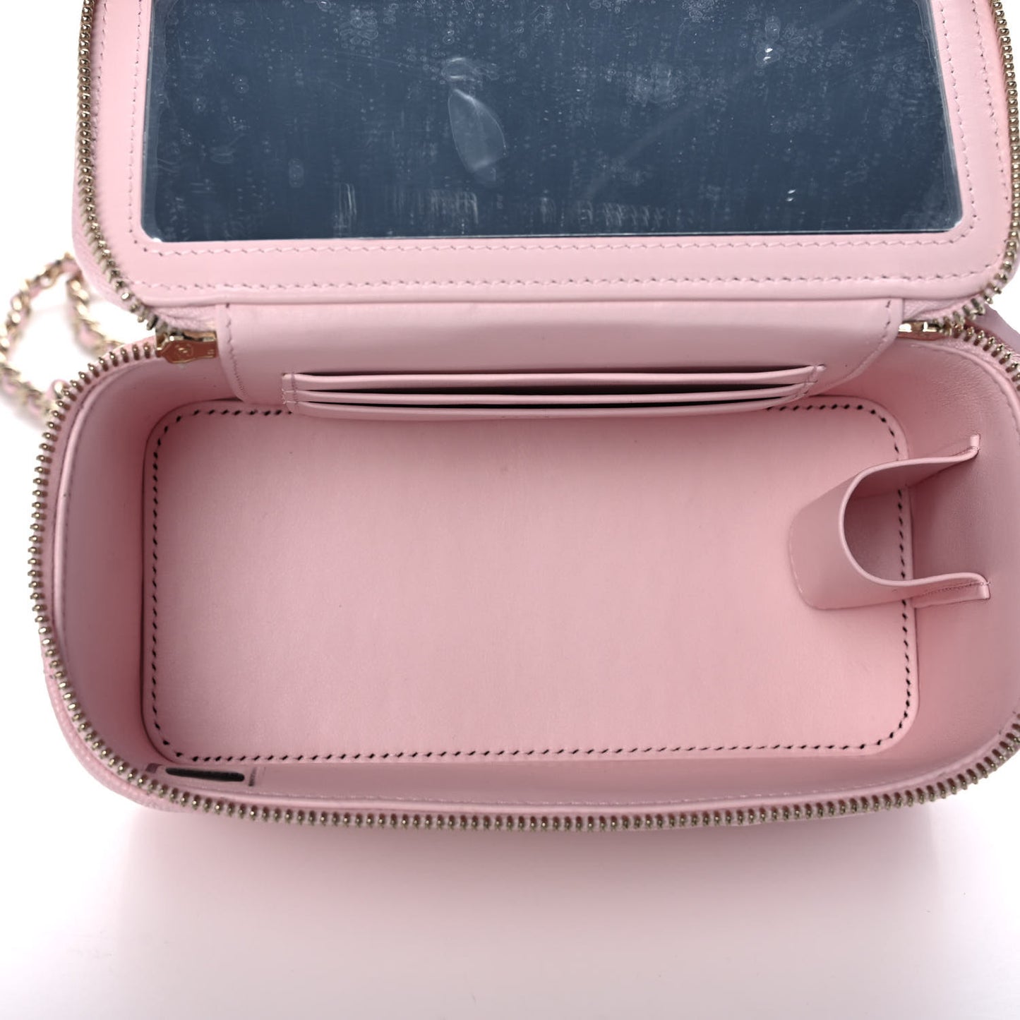 Caviar Quilted Small Vanity Case With Chain Light Pink