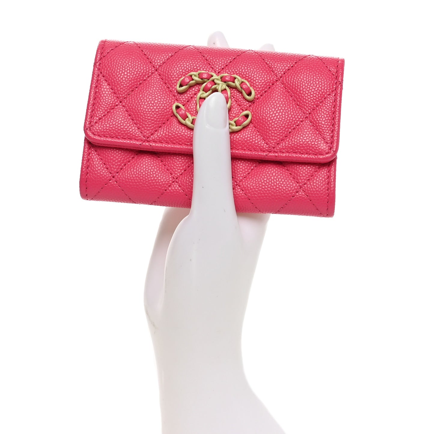 Caviar Quilted Chain CC Flap Card Holder Dark Pink