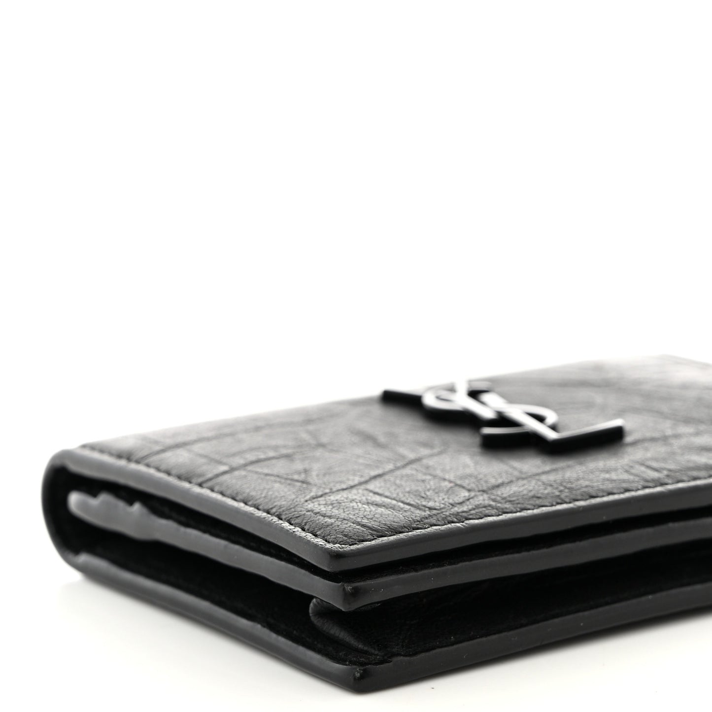 Calfskin Crocodile Embossed Monogram Monochrome Business Card Holder Black
