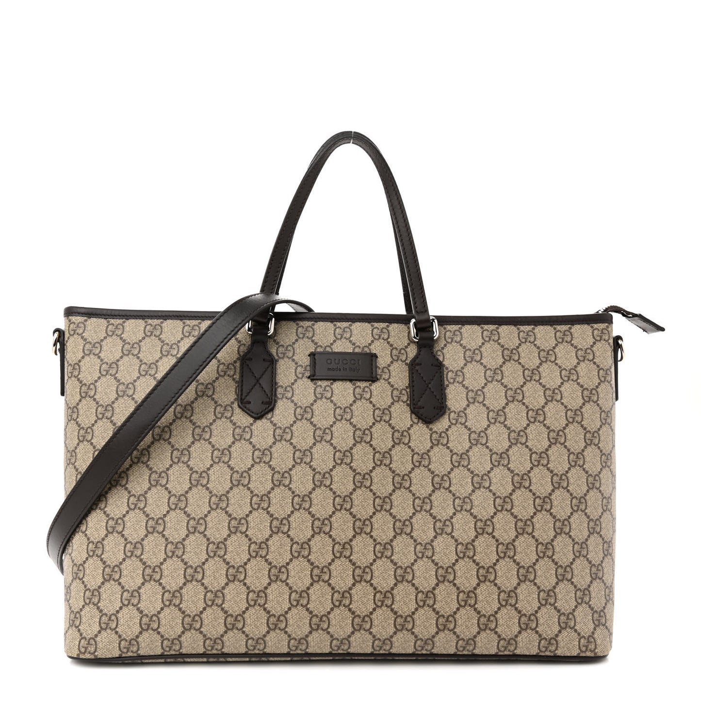 GG Supreme Monogram Medium Zippered Shopping Tote Dark Brown