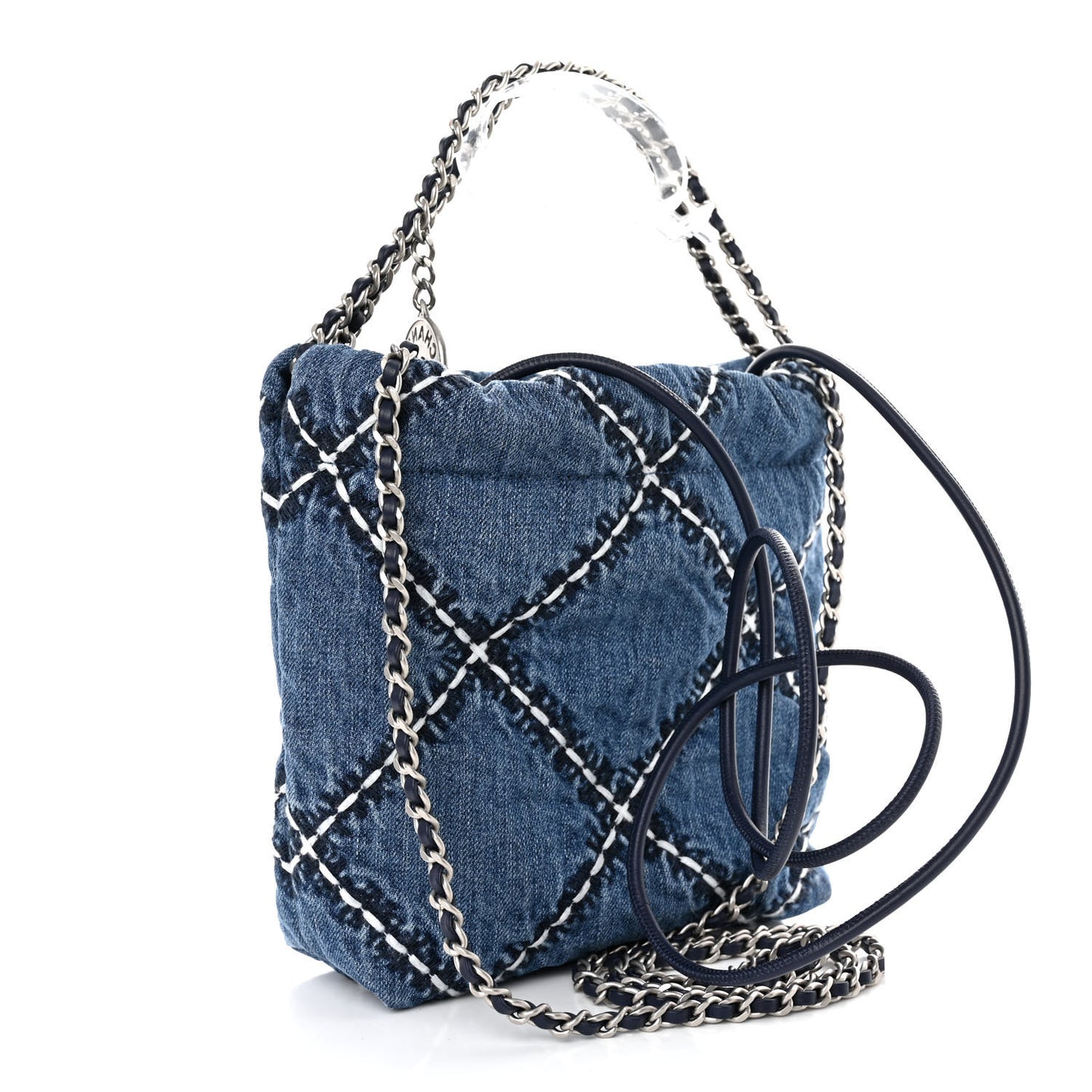 Denim Stitched Quilted Mini Chanel 22 Blue