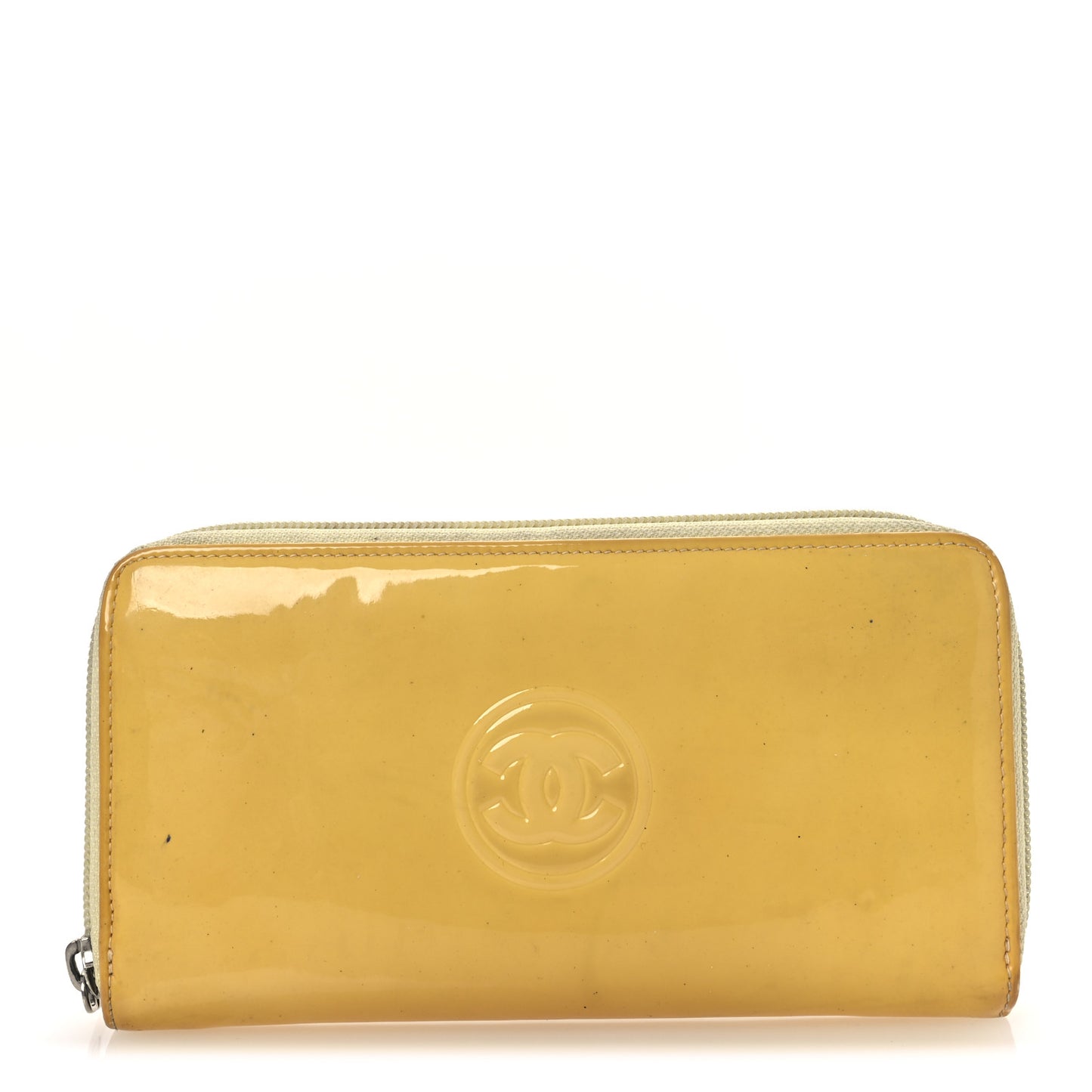 Patent Large Gusset CC Zip Wallet Yellow