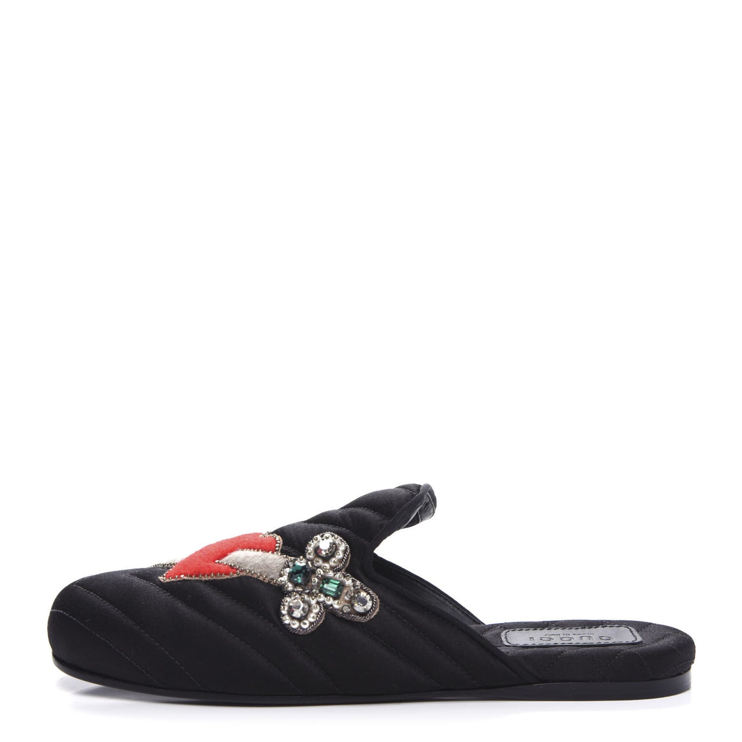 Satin Embroidered Heart and Dagger Slippers 35.5 Black