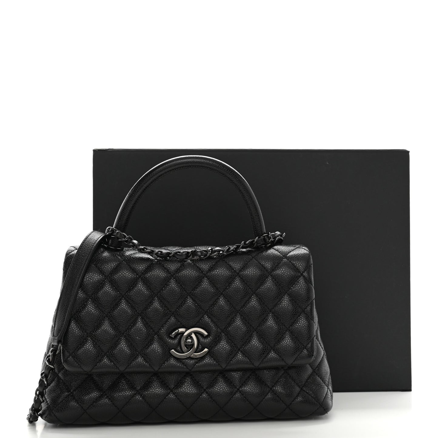 Caviar Quilted Small Coco Handle Flap So Black