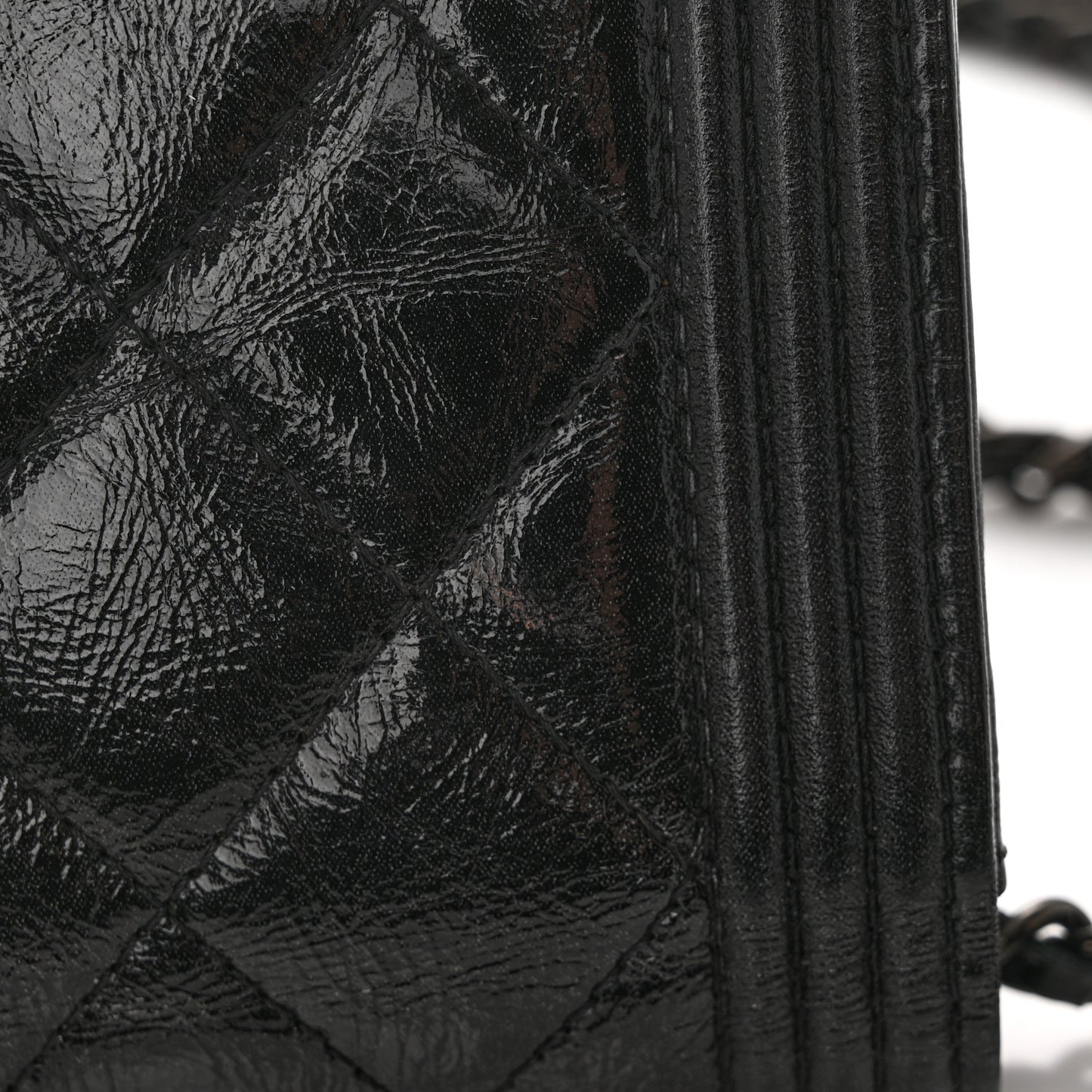 Shiny Aged Calfskin Quilted Boy Wallet On Chain WOC So Black