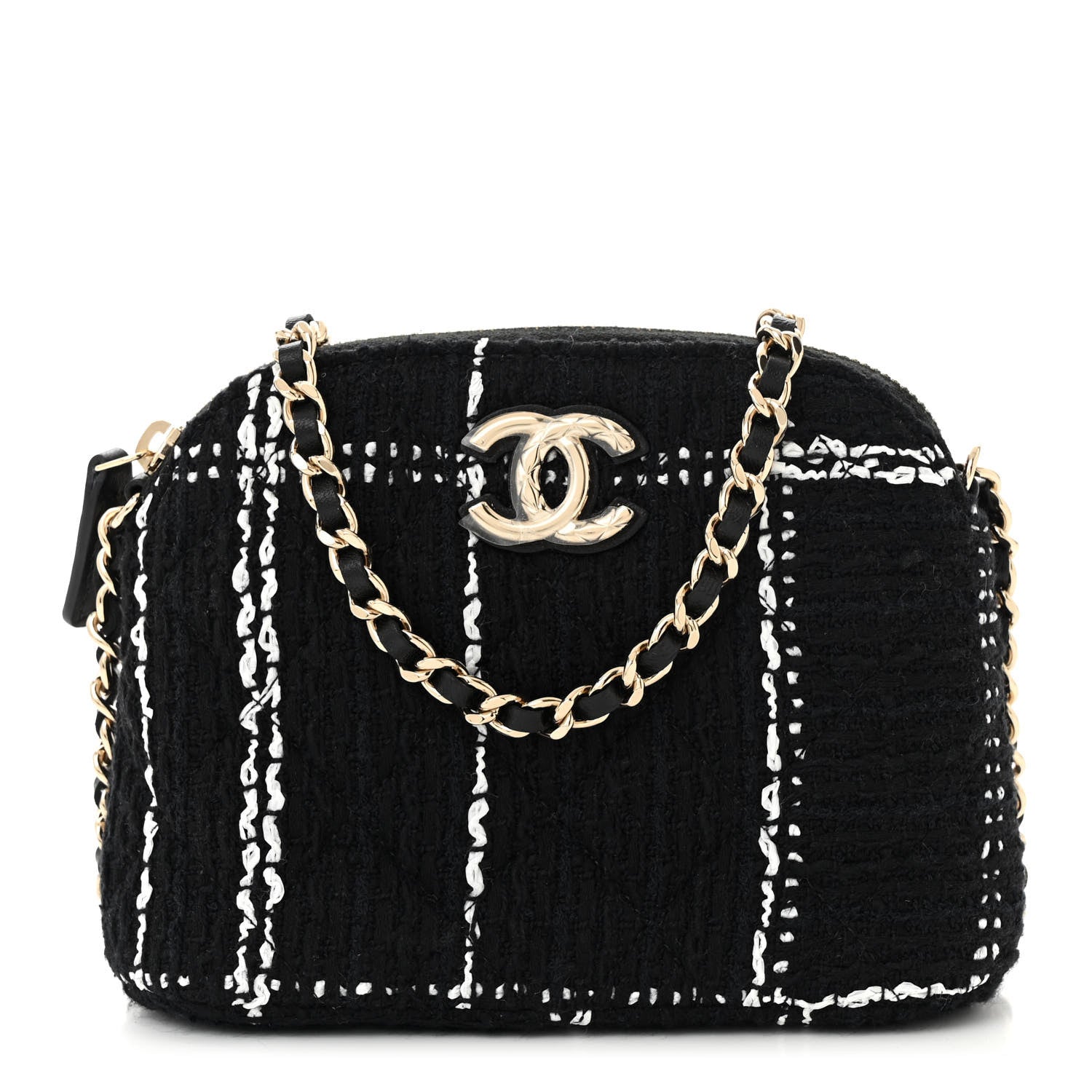 CHANEL 　キルティングミニバッグ Chanel Tweed Quilted Mini Clutch With Chain Black White 1613843