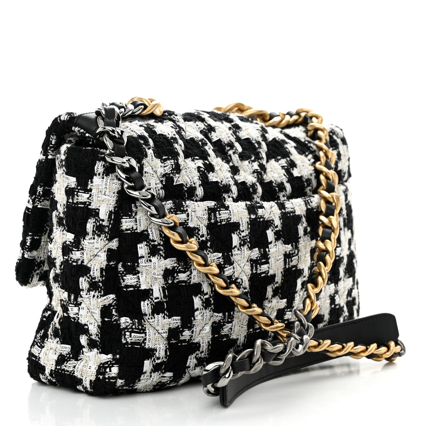 Tweed Quilted Large Chanel 19 Flap Black Ecru White