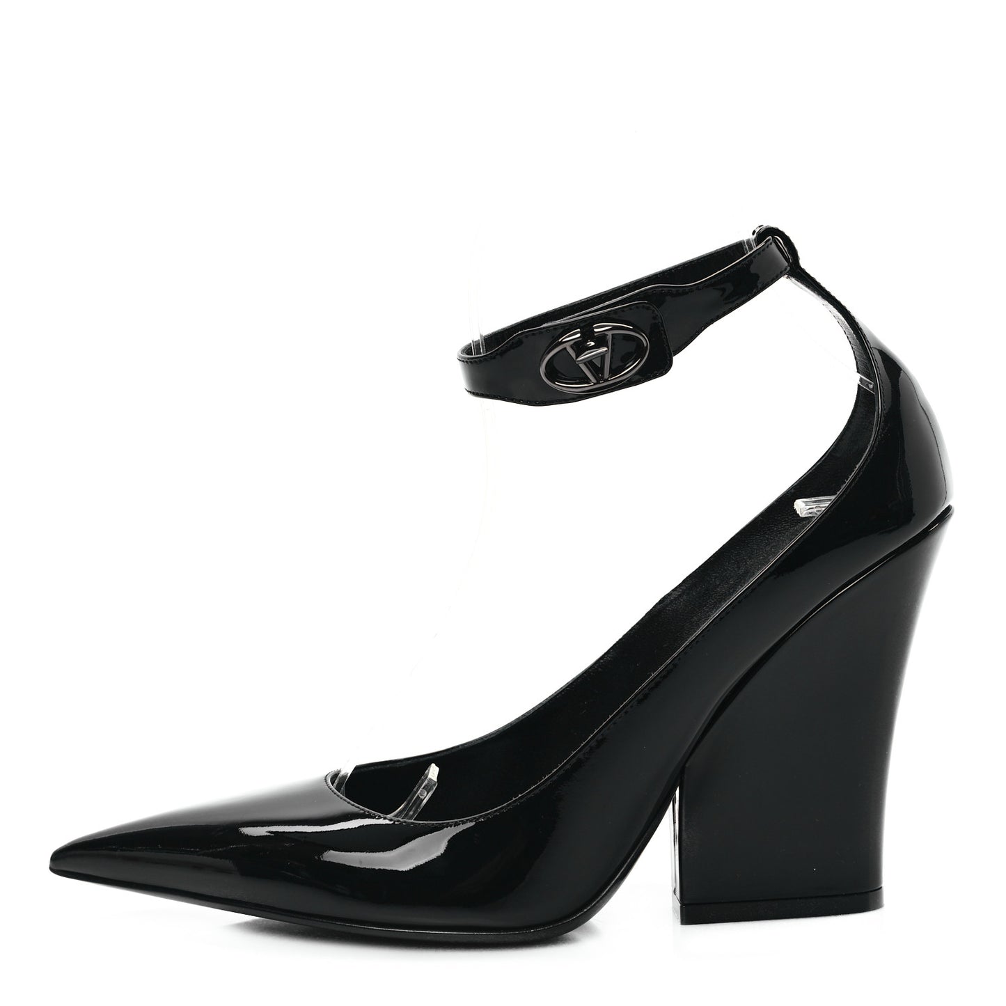 Patent Vlogo Plaque Ankle Strap 105mm Pumps 38 Black
