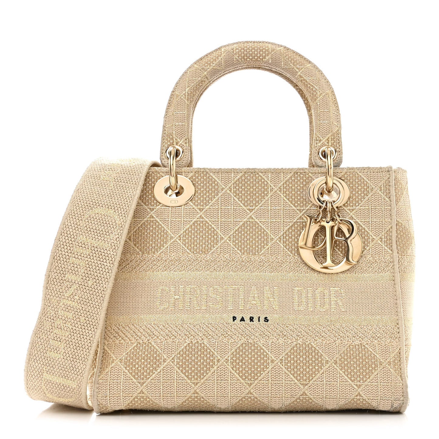 Canvas Embroidered Cannage Medium Lady D-Lite Beige