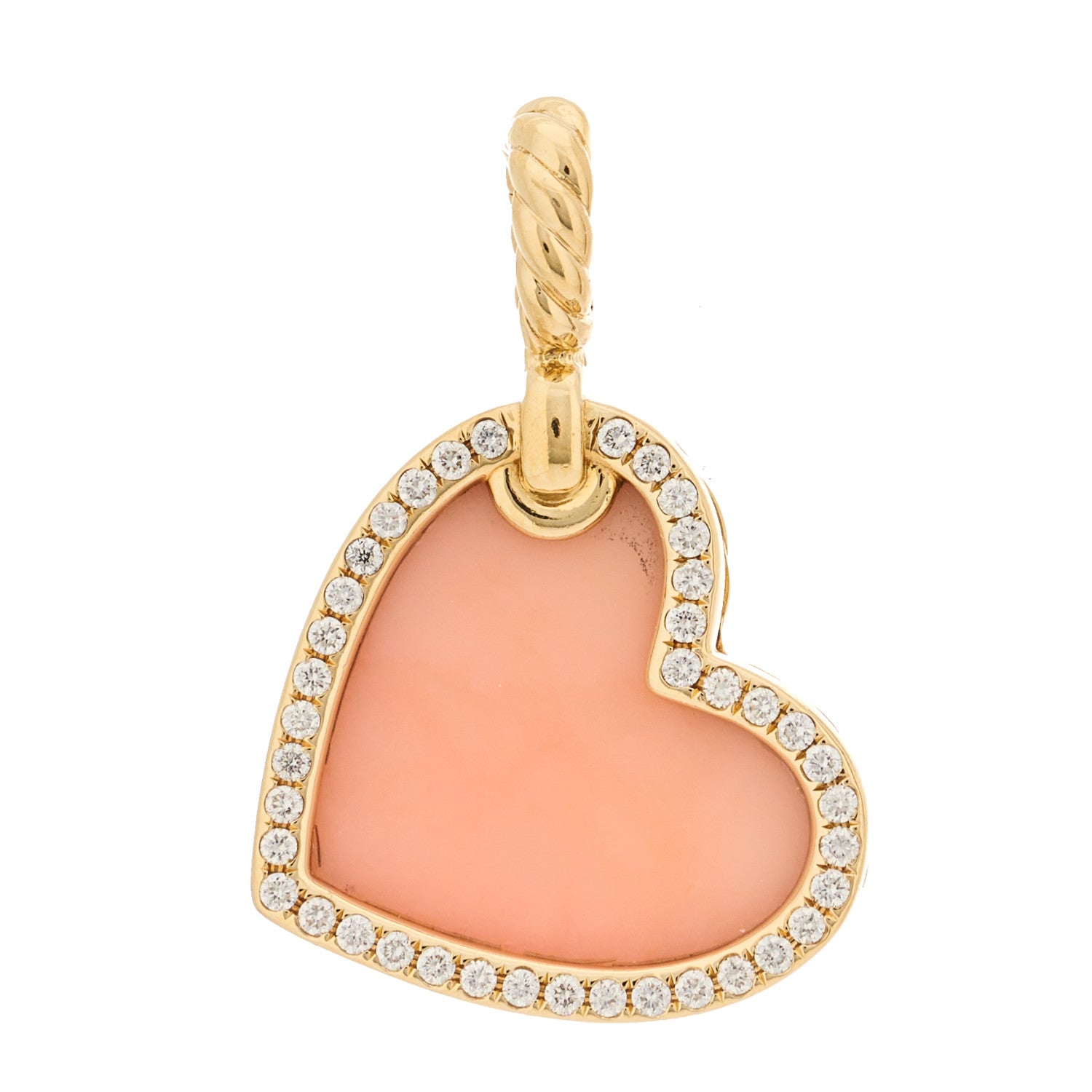 David Yurman 18K Yellow Gold Diamond Pink Opal DY Elements Heart Amulet Pendant 1 of 4