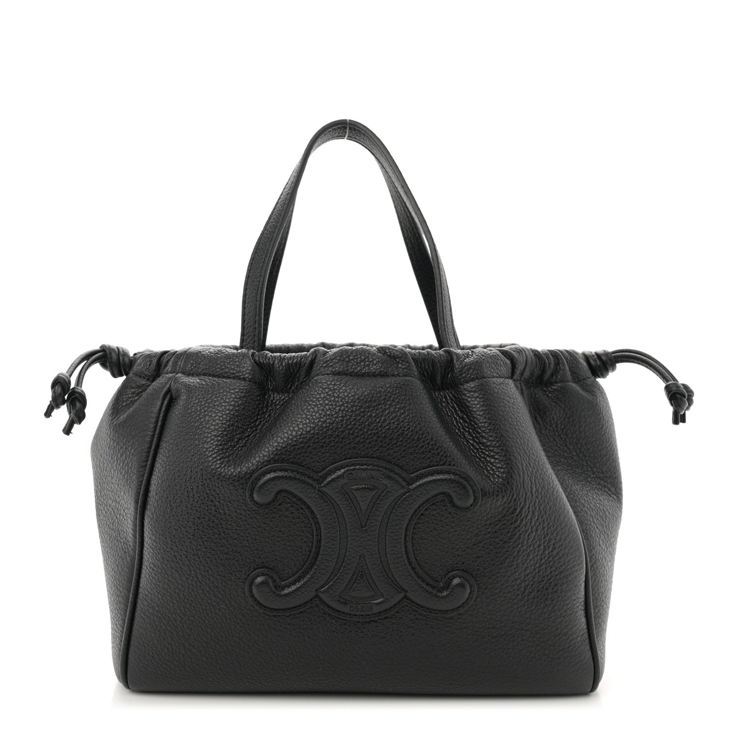 Celine Calfskin Cuir Small Triomphe Cabas Drawstring Black 1656654