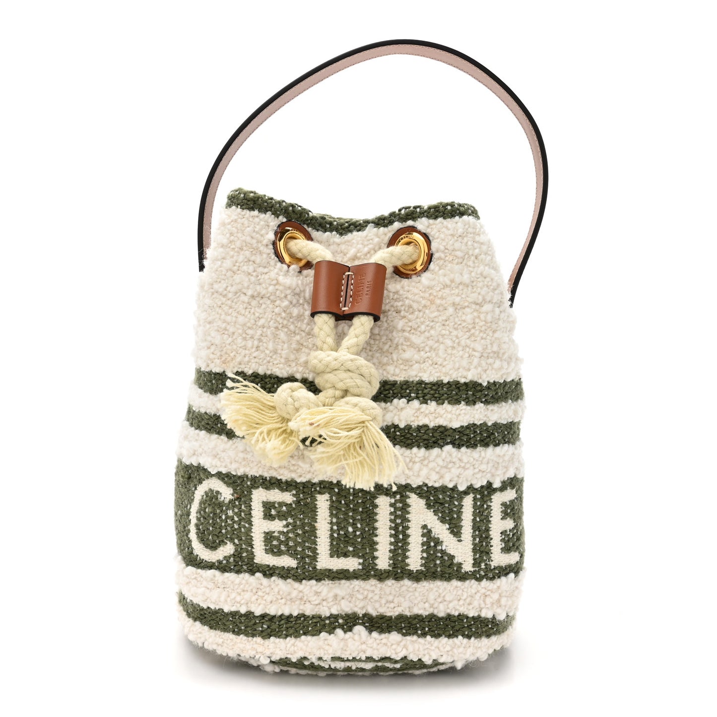 Plein Soleil Textile Calfskin Teen Drawstring Bag Cream Khaki